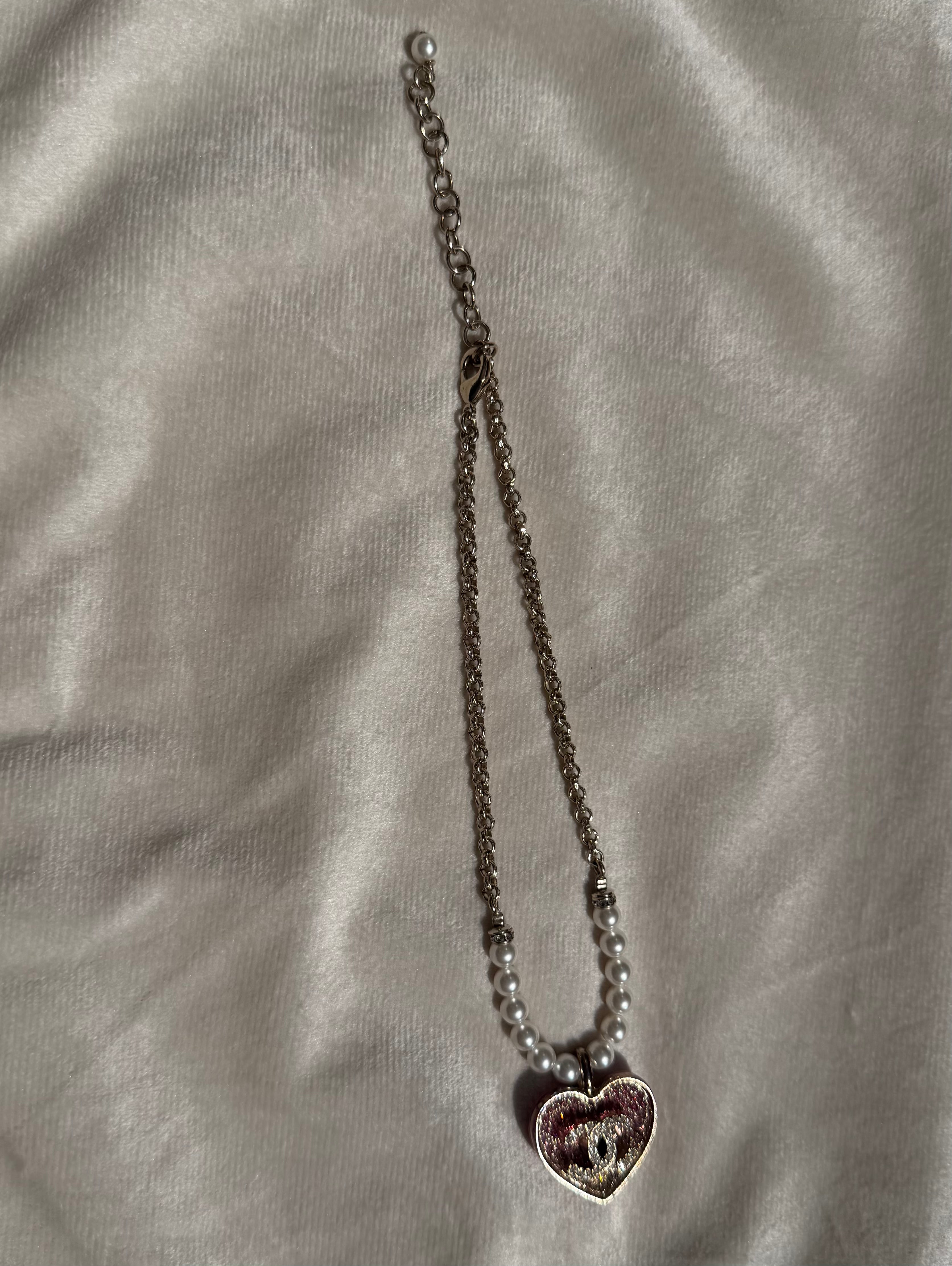 Chanel Pink Heart Pendant Necklace with Faux Pearl & Crystal, 2023