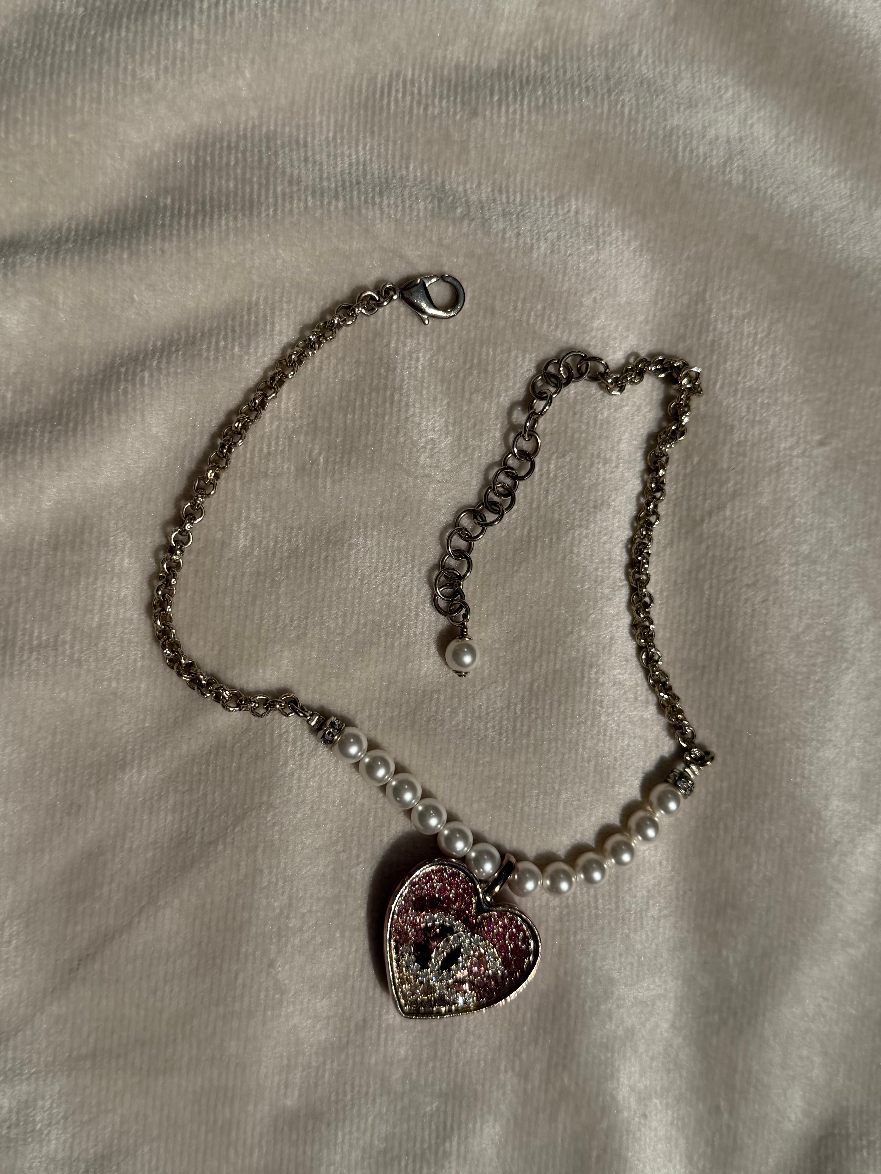 Chanel Pink Heart Pendant Necklace with Faux Pearl & Crystal, 2023