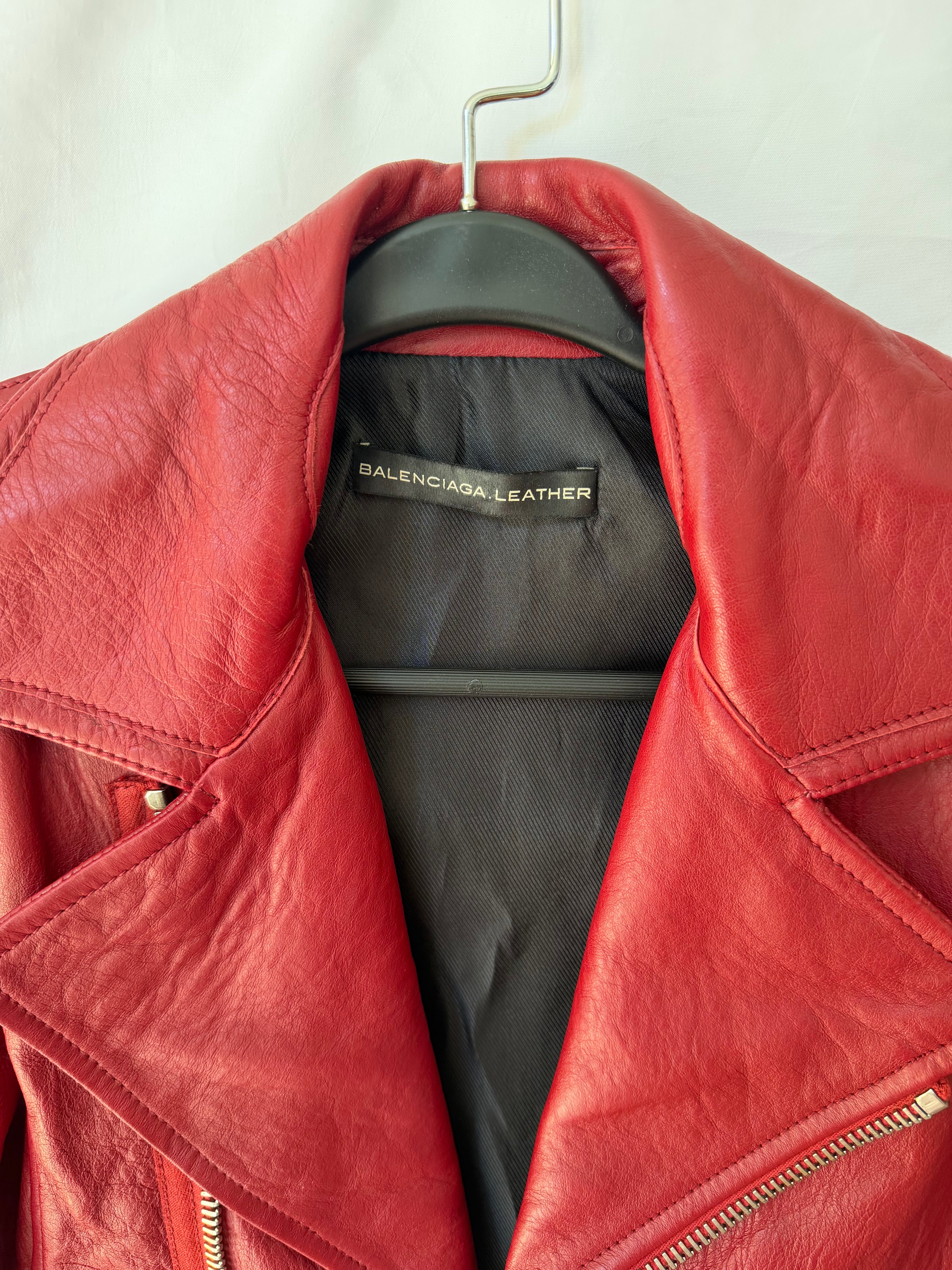 Balenciaga Red Leather Biker Jacket Size36