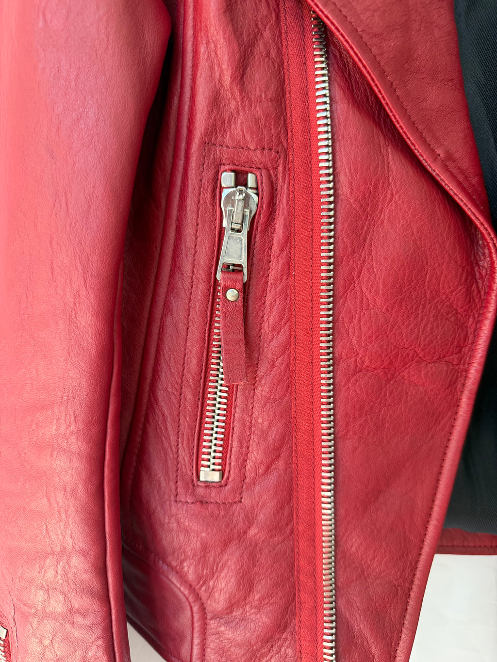 Balenciaga Red Leather Biker Jacket Size36