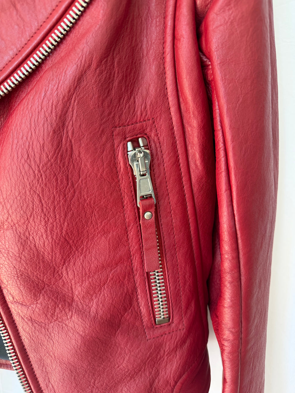 Balenciaga Red Leather Biker Jacket Size36