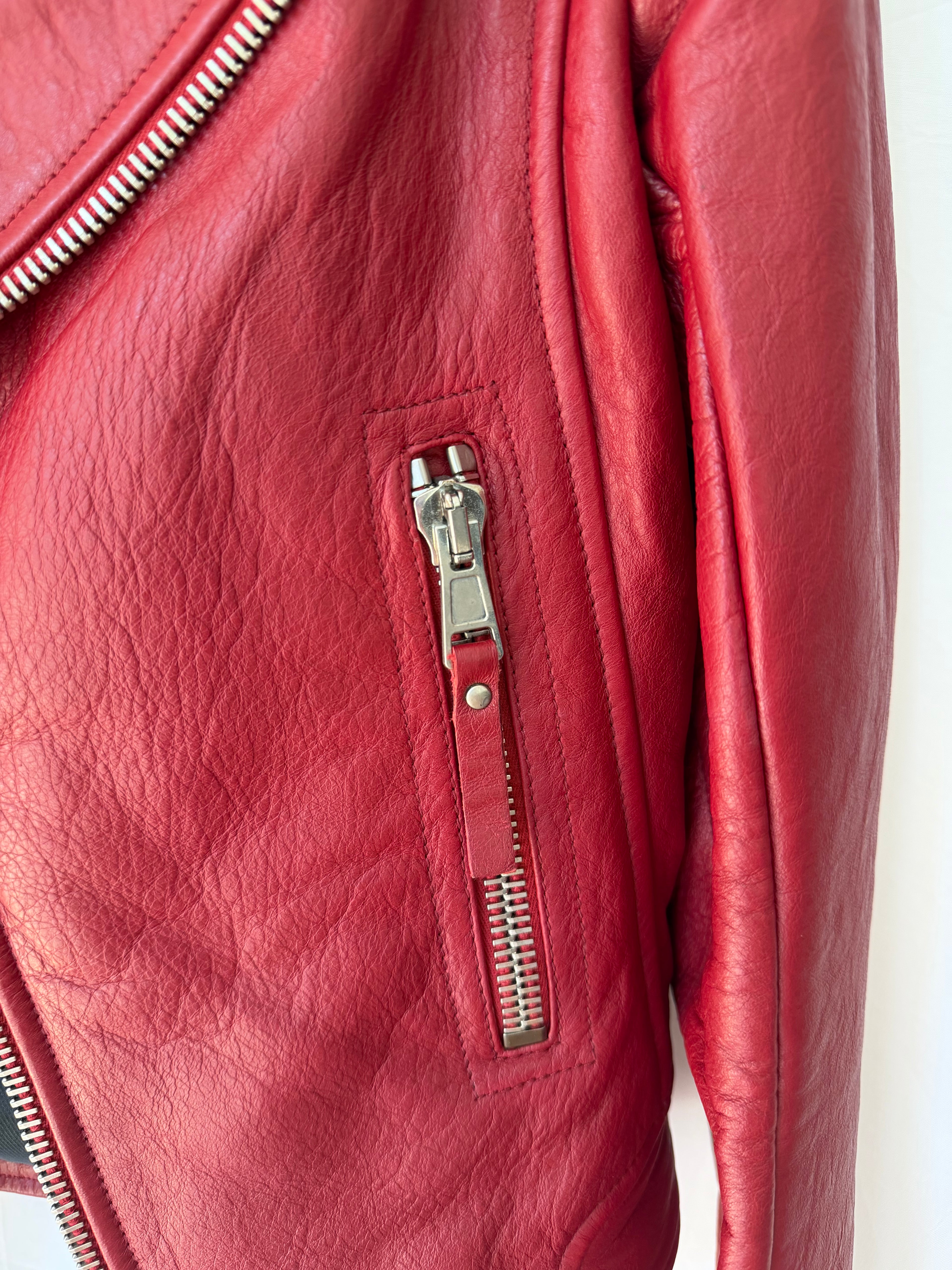 Balenciaga Red Leather Biker Jacket Size36