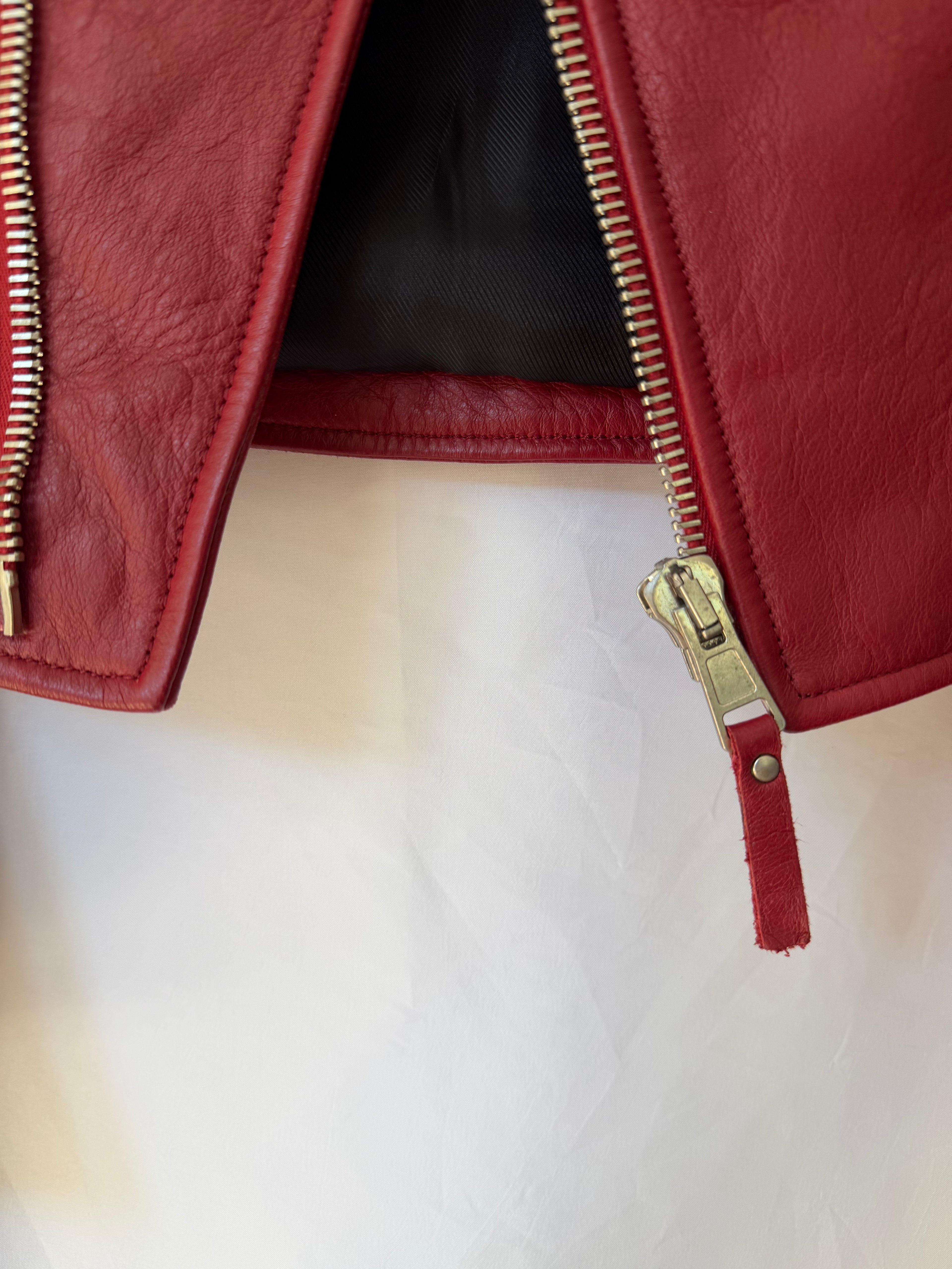 Balenciaga Red Leather Biker Jacket Size36