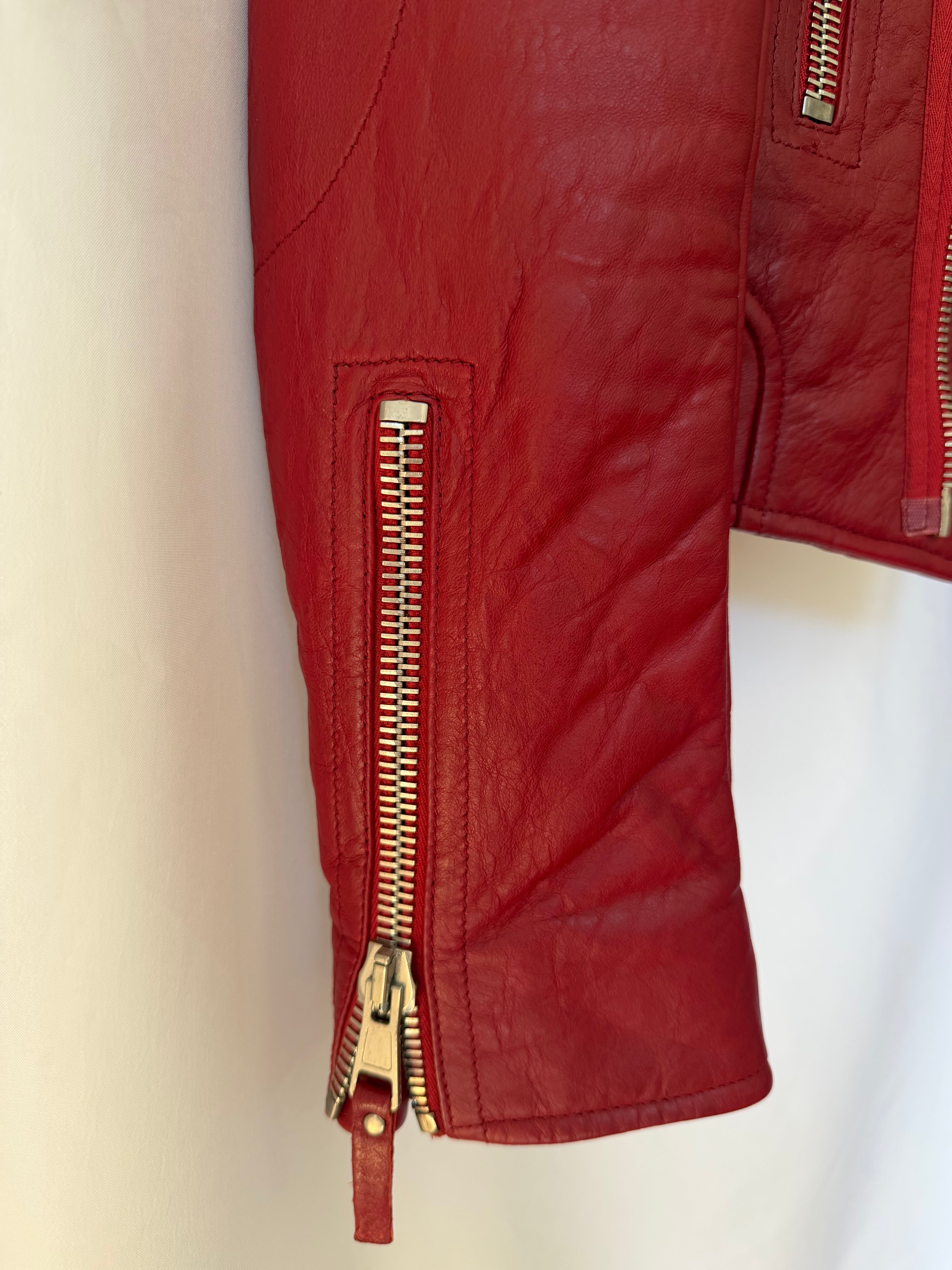 Balenciaga Red Leather Biker Jacket Size36