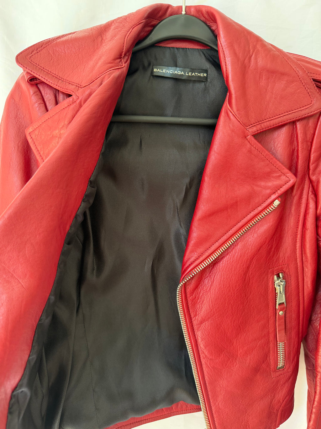 Balenciaga Red Leather Biker Jacket Size36