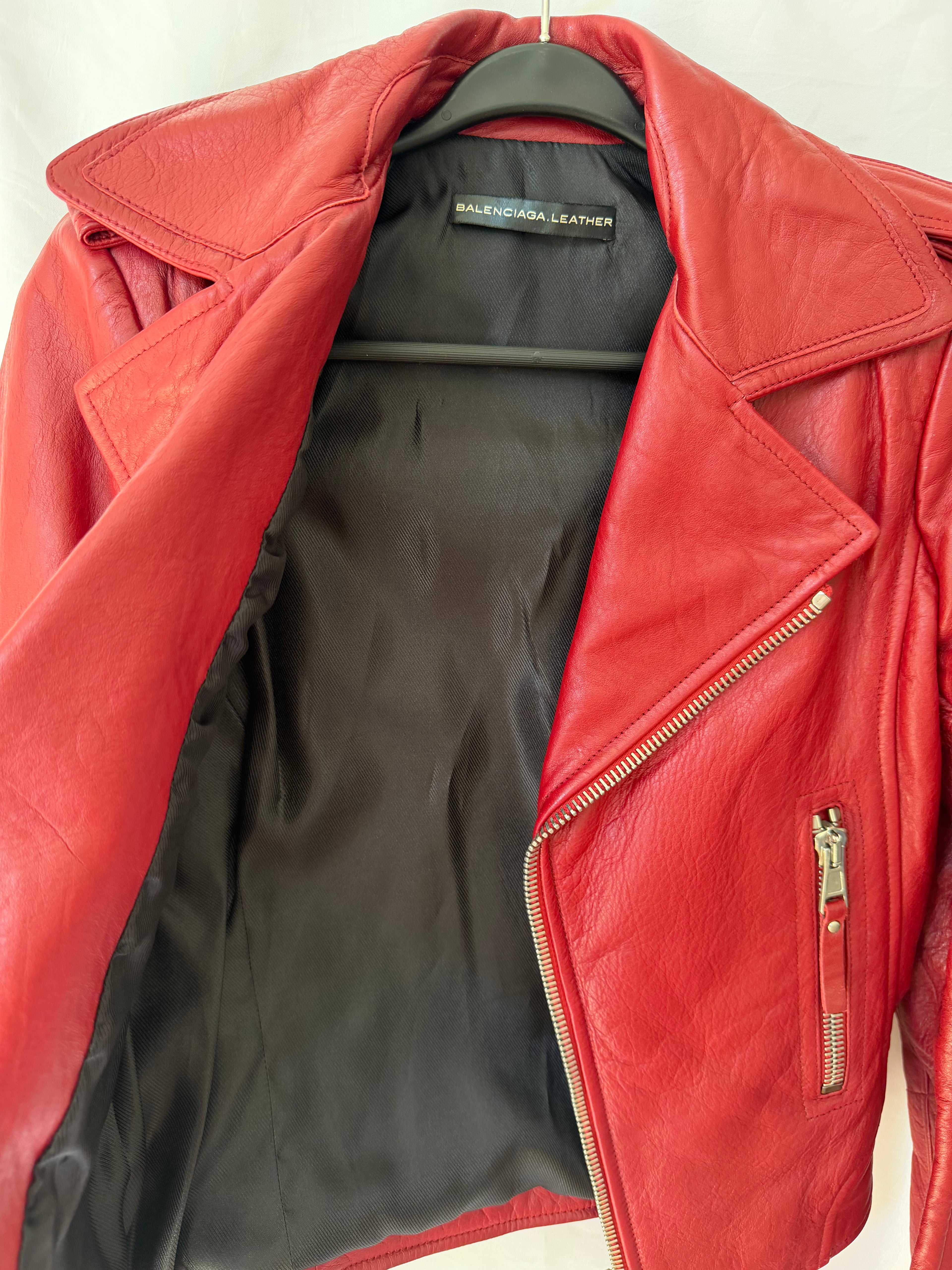 Balenciaga Red Leather Biker Jacket Size36