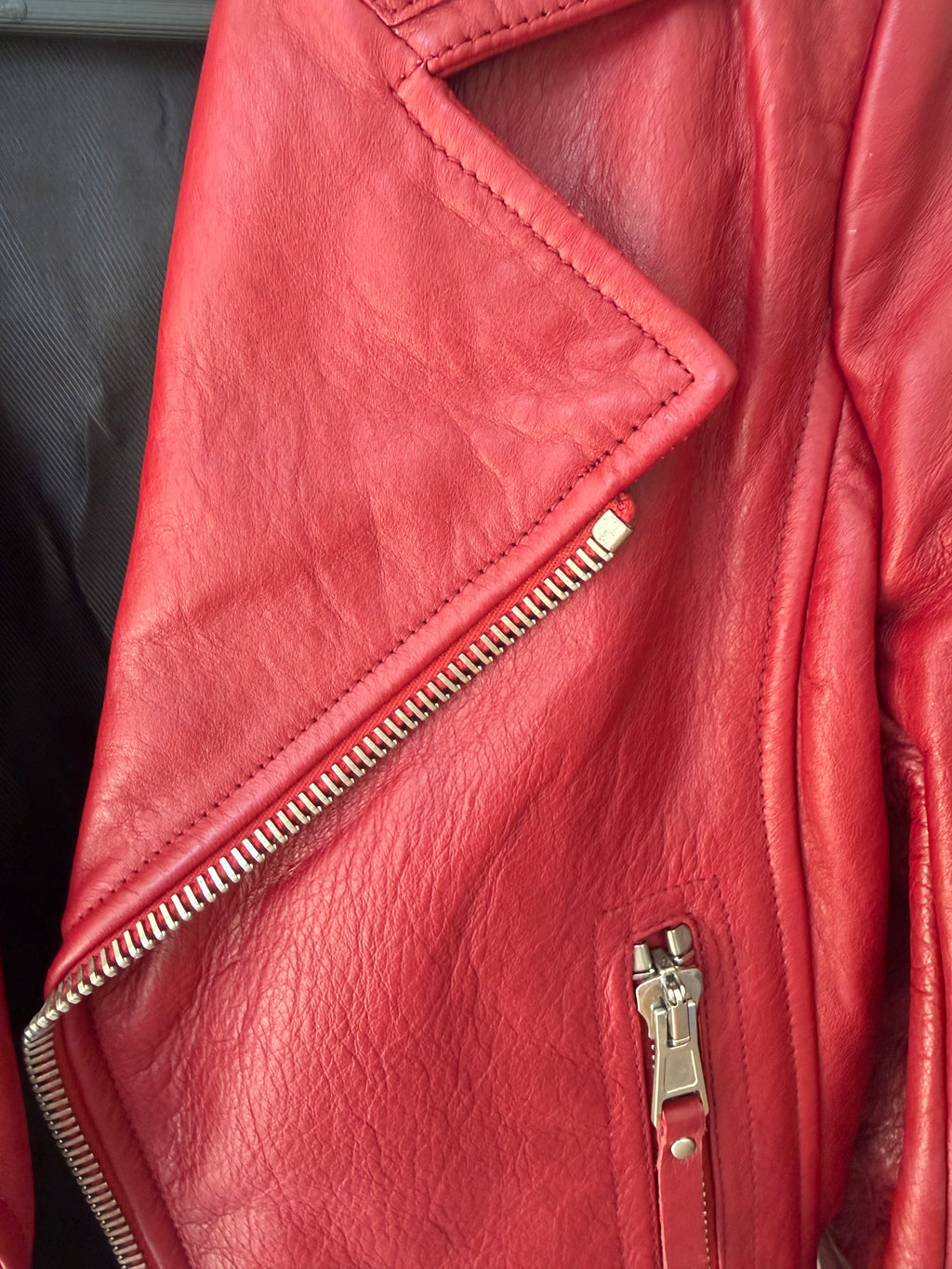Balenciaga Red Leather Biker Jacket Size36
