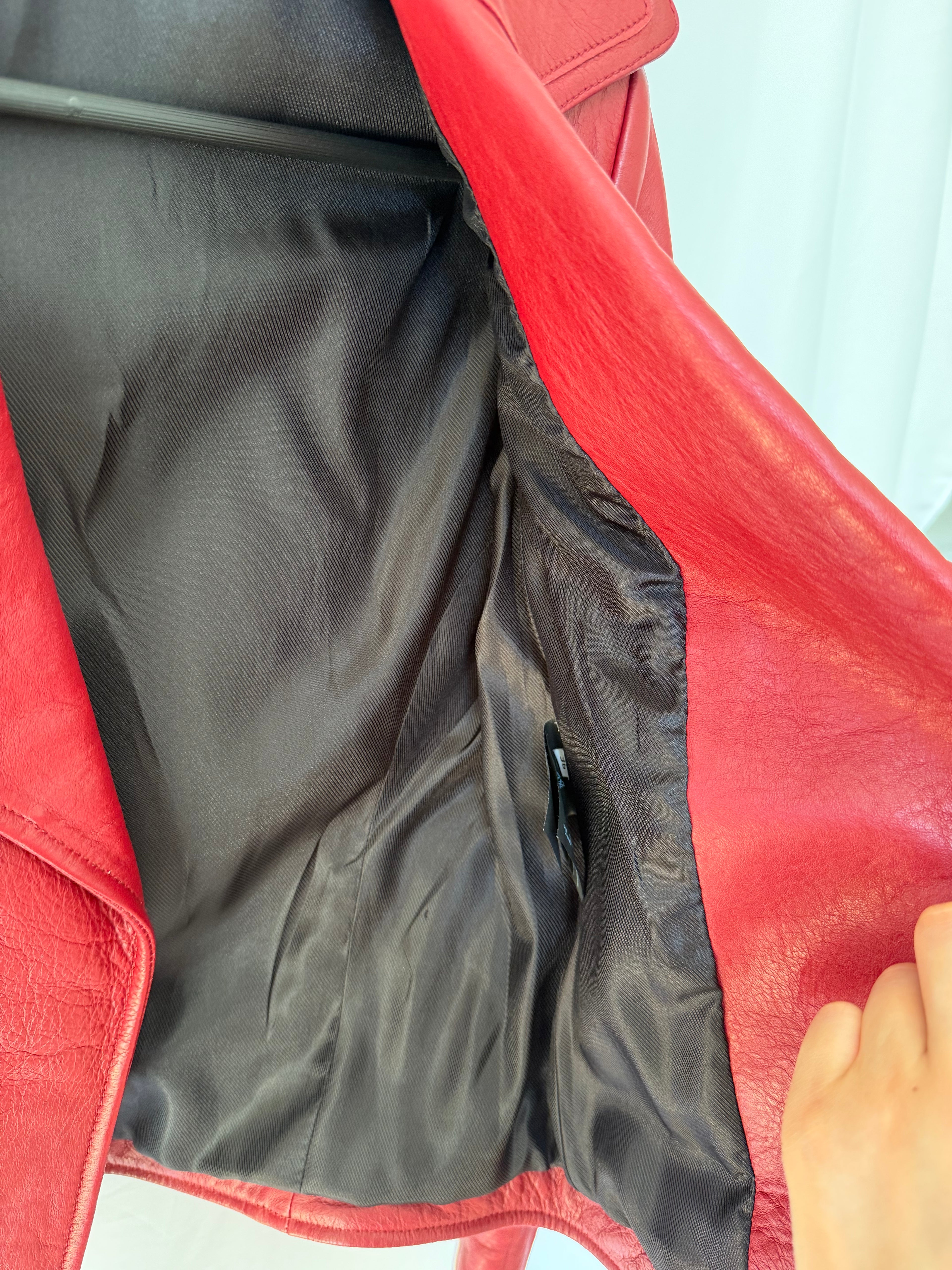 Balenciaga Red Leather Biker Jacket Size36