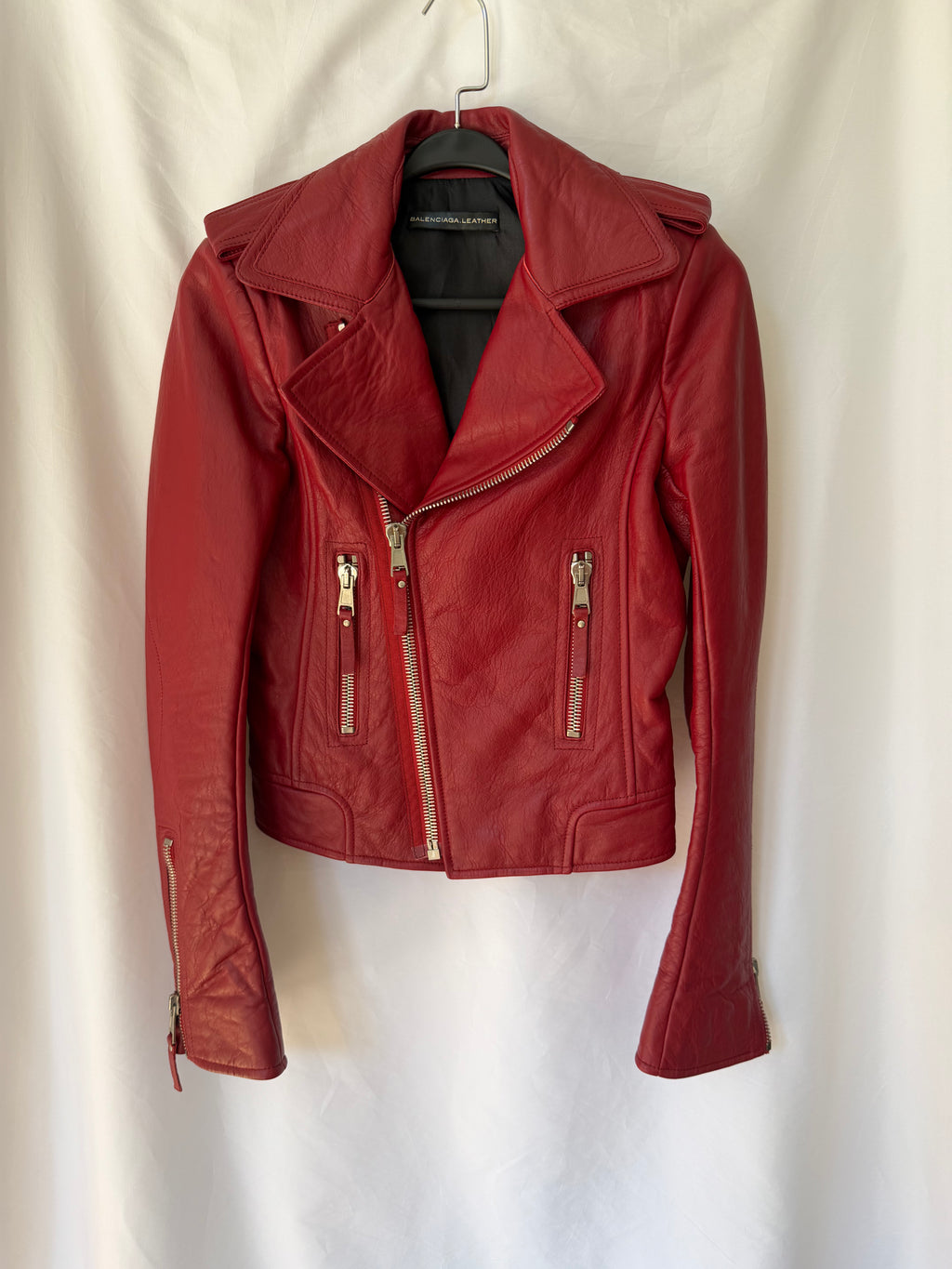 Balenciaga Red Leather Biker Jacket Size36