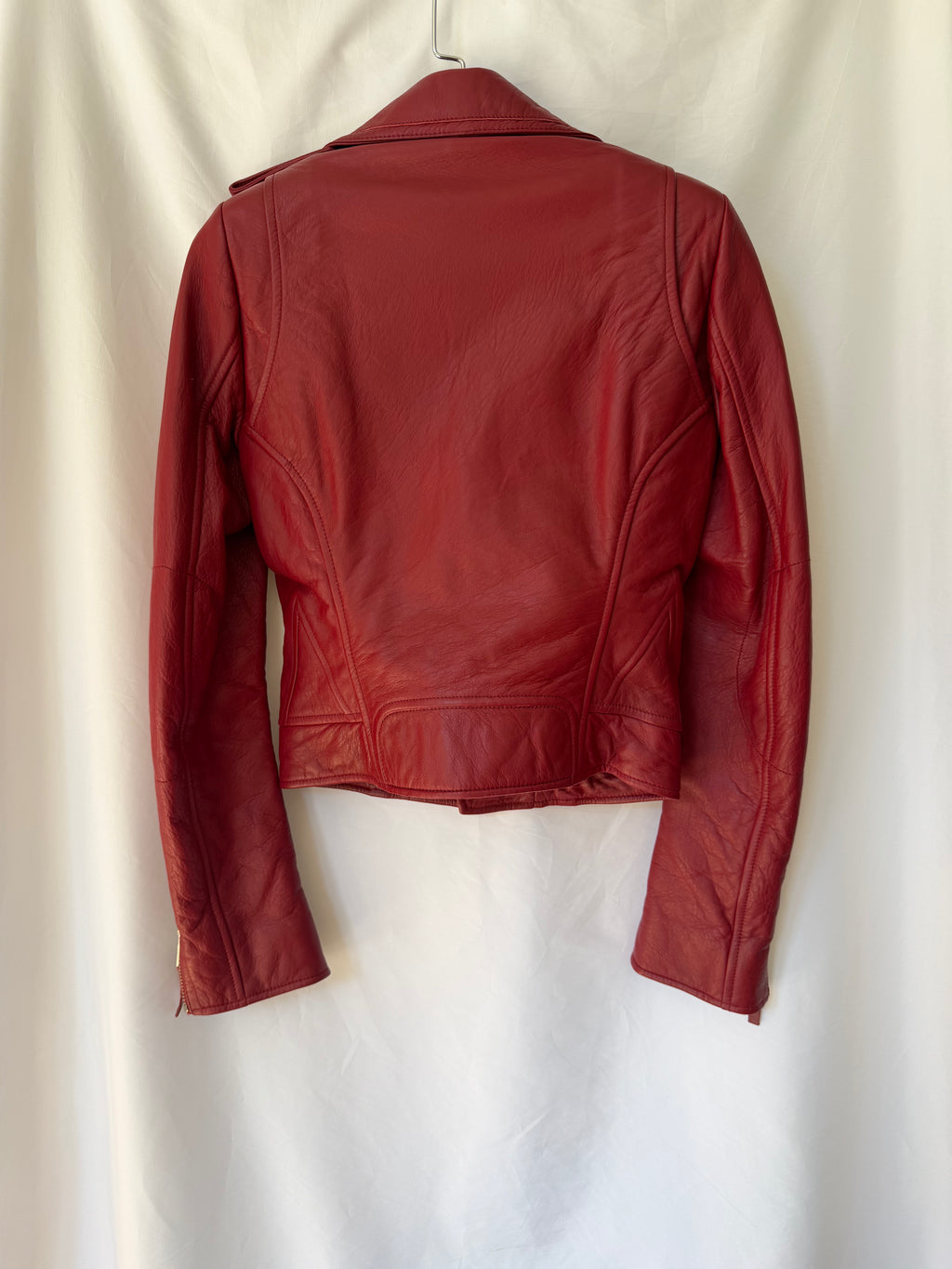 Balenciaga Red Leather Biker Jacket Size36