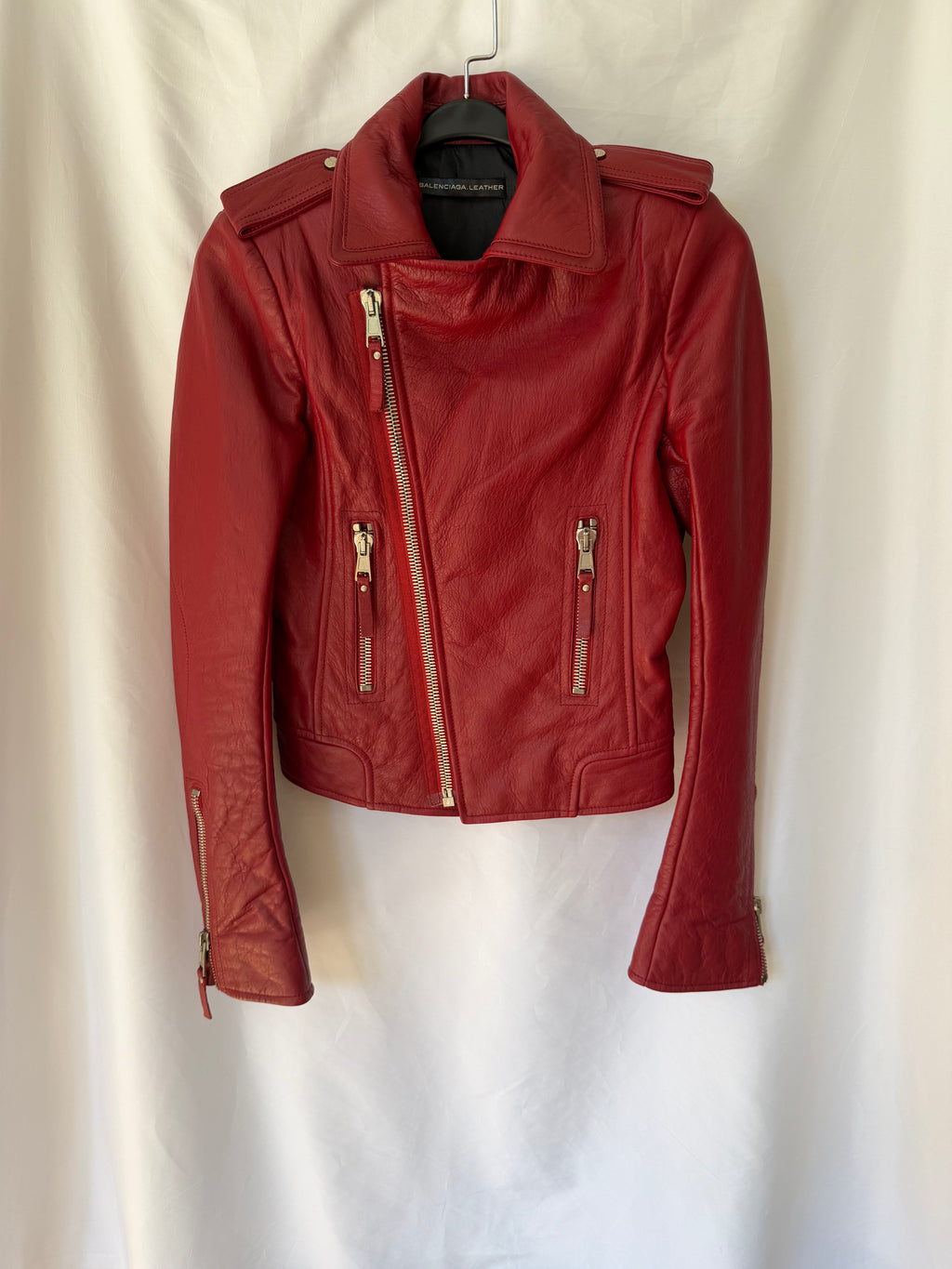 Balenciaga Red Leather Biker Jacket Size36