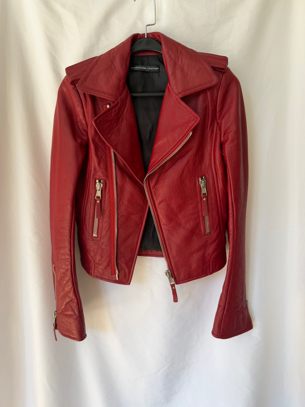 Balenciaga Red Leather Biker Jacket Size36