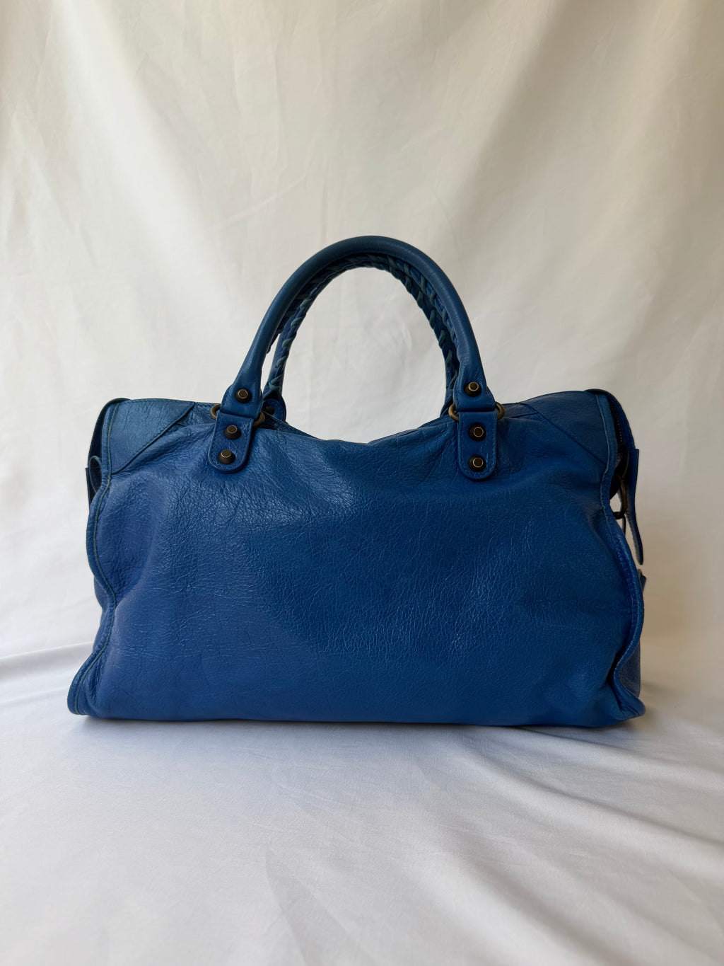 Balenciaga City Bag Medium in Blue Lambskin with Brass Hardware