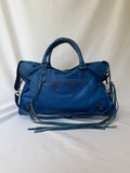 Balenciaga City Bag Medium in Blue Lambskin with Brass Hardware