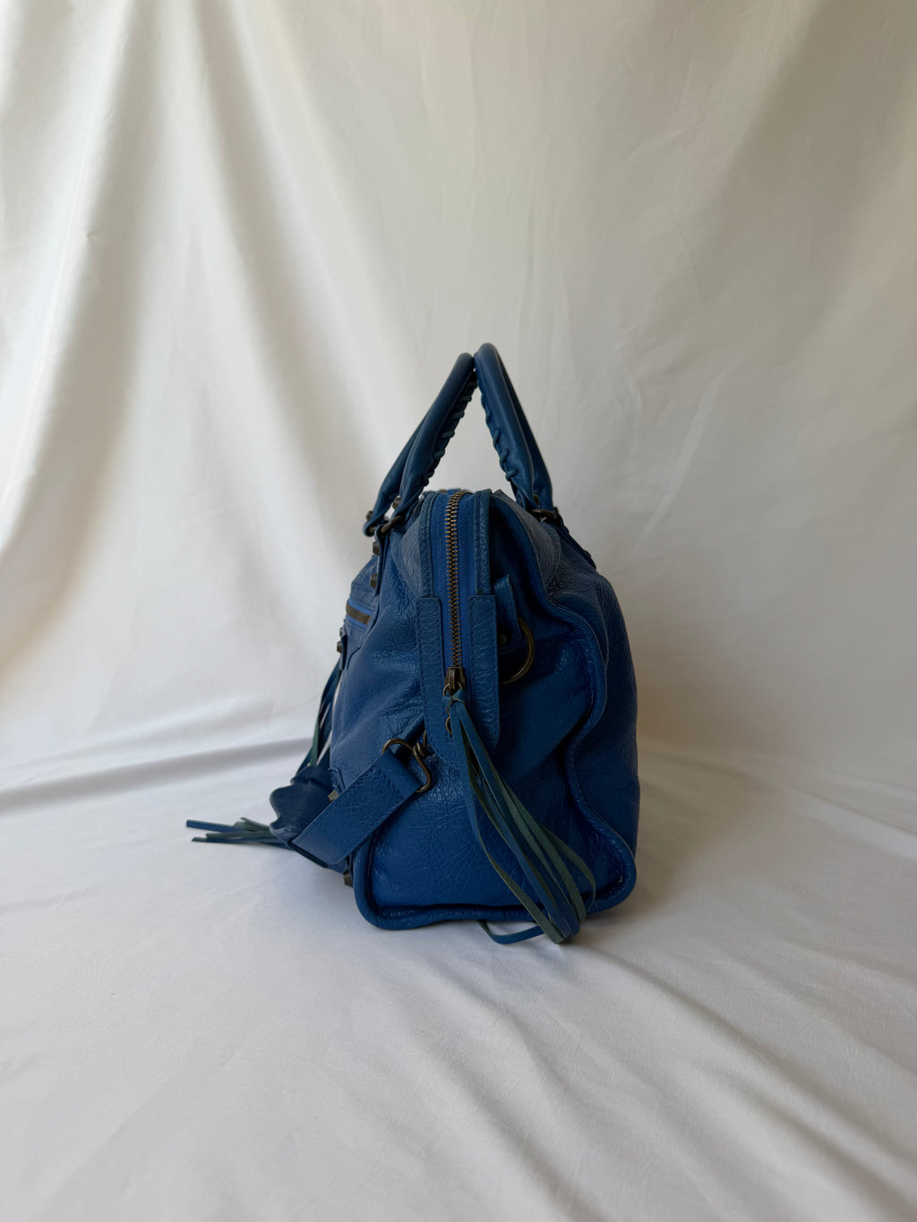 Balenciaga City Bag Medium in Blue Lambskin with Brass Hardware