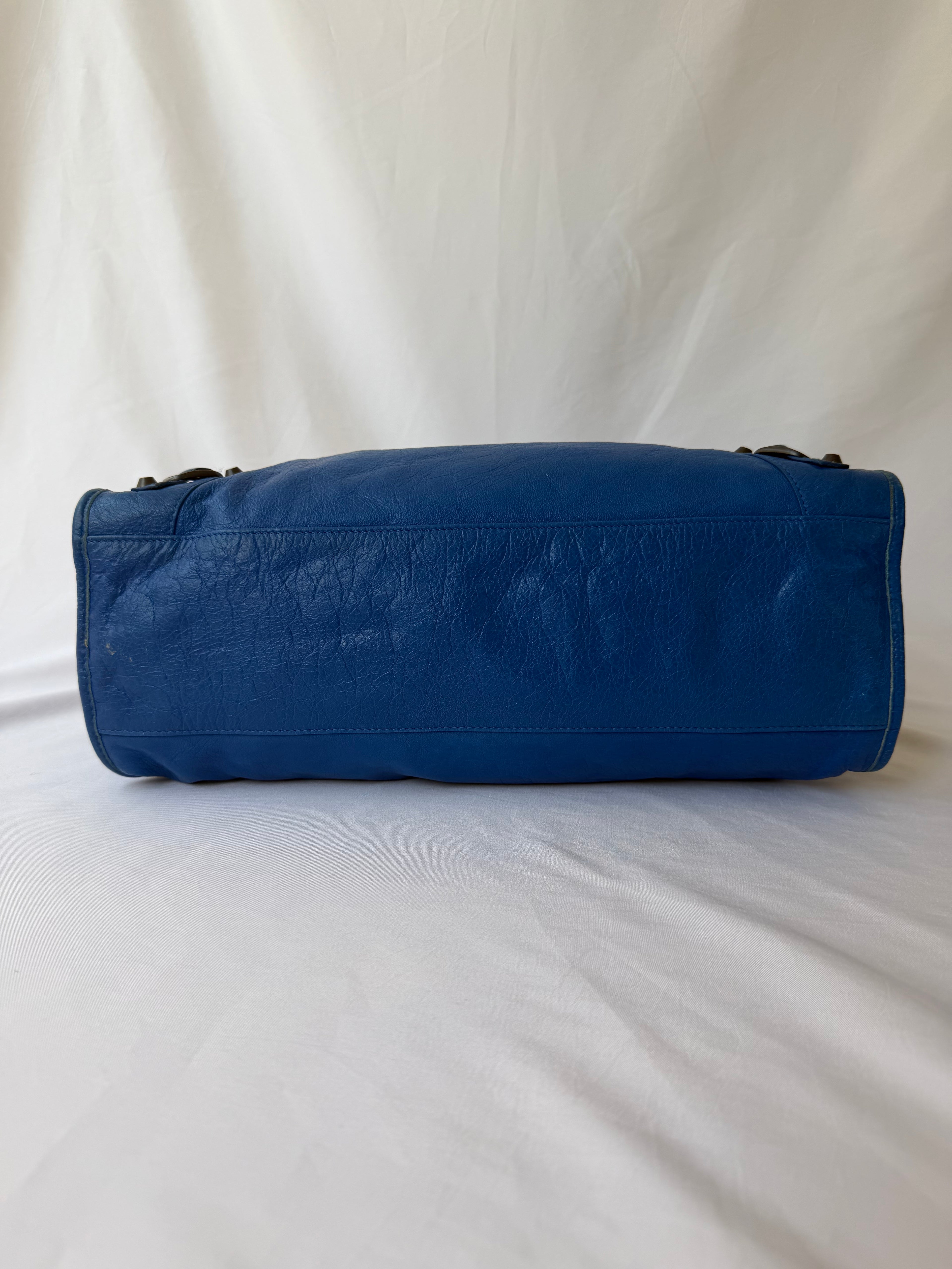 Balenciaga City Bag Medium in Blue Lambskin with Brass Hardware