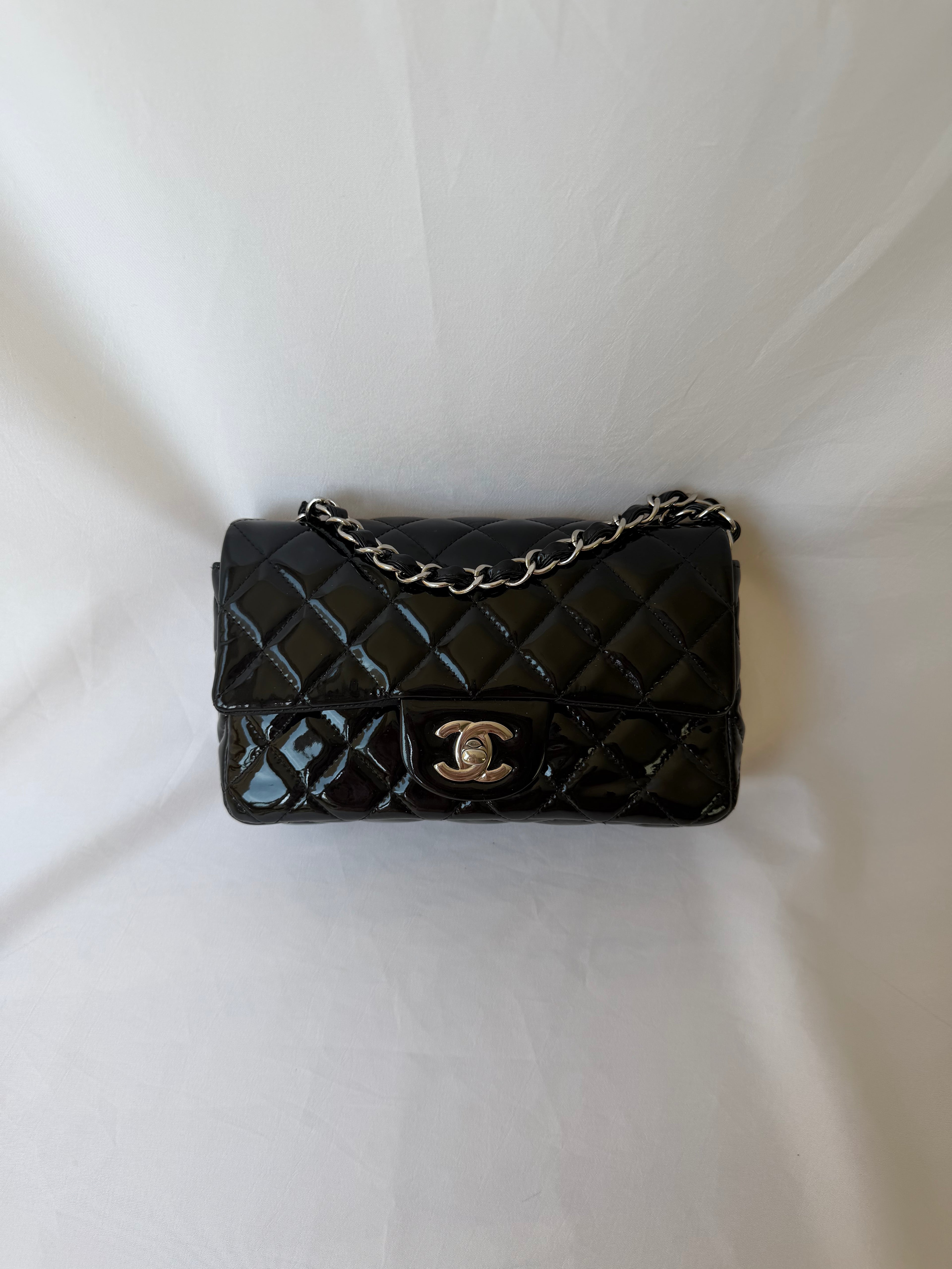 Chanel Classic Flap Rectangular Mini in Black Patent Leather