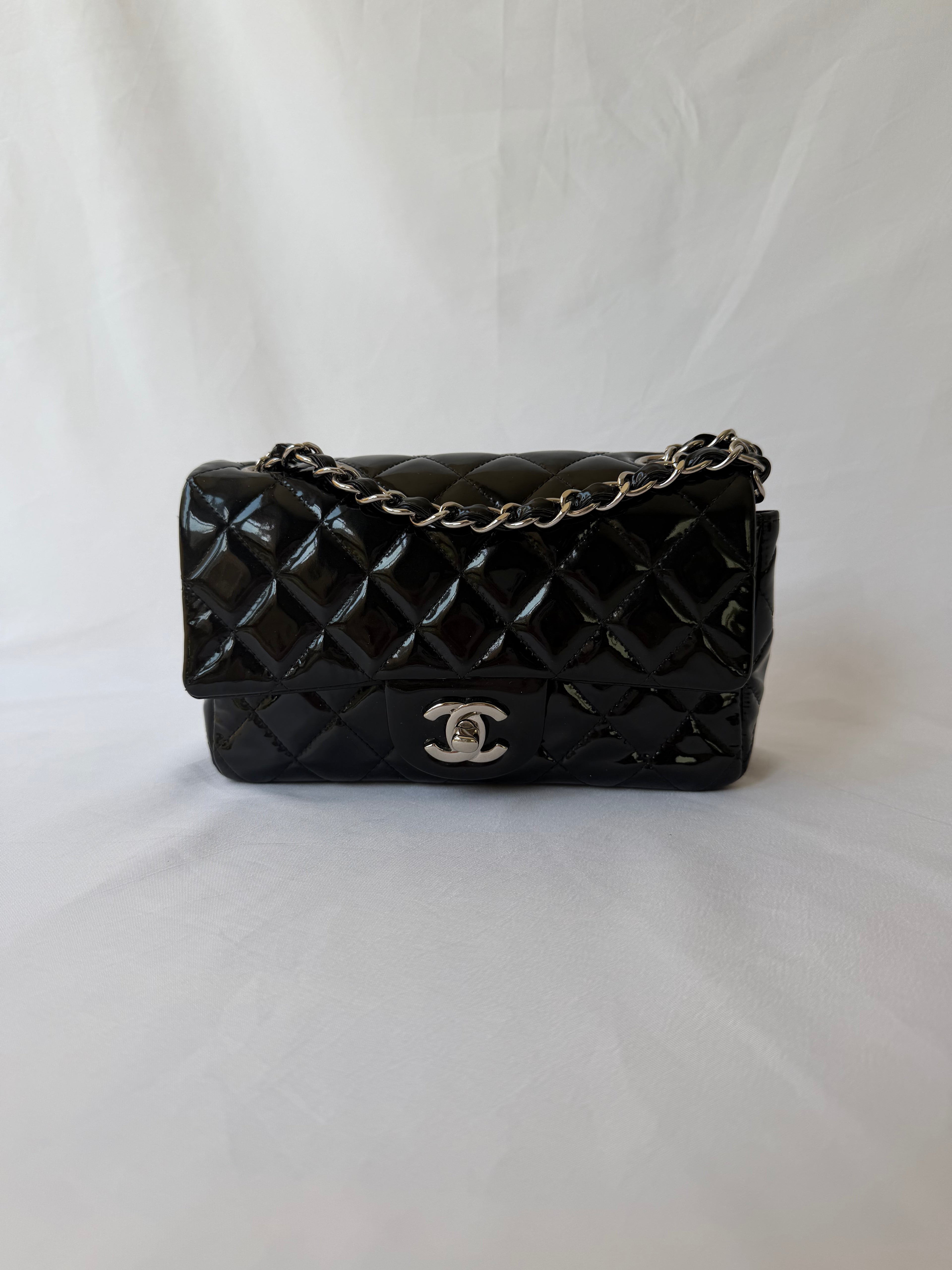 Chanel Classic Flap Rectangular Mini in Black Patent Leather