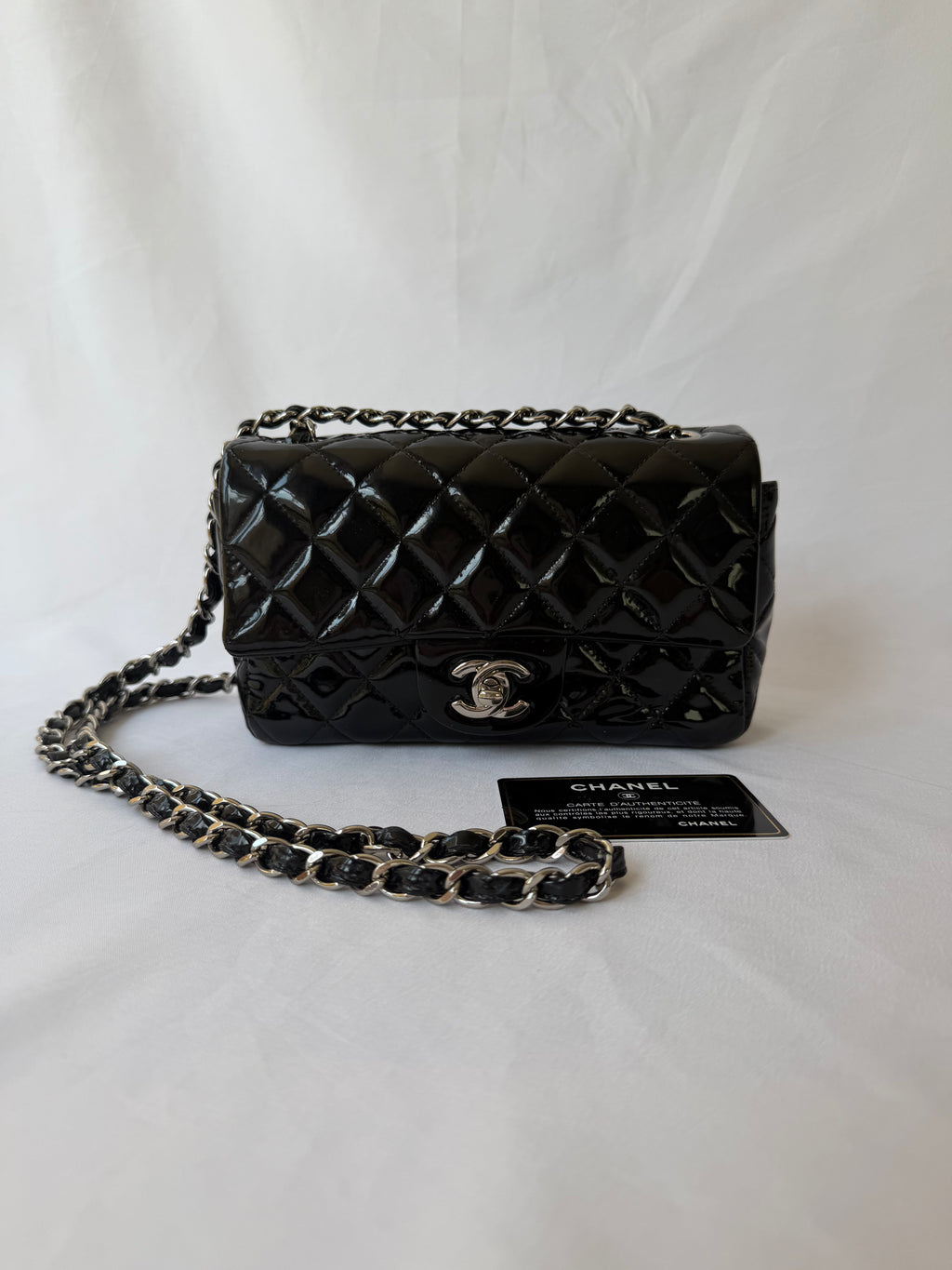 Chanel Classic Flap Rectangular Mini in Black Patent Leather