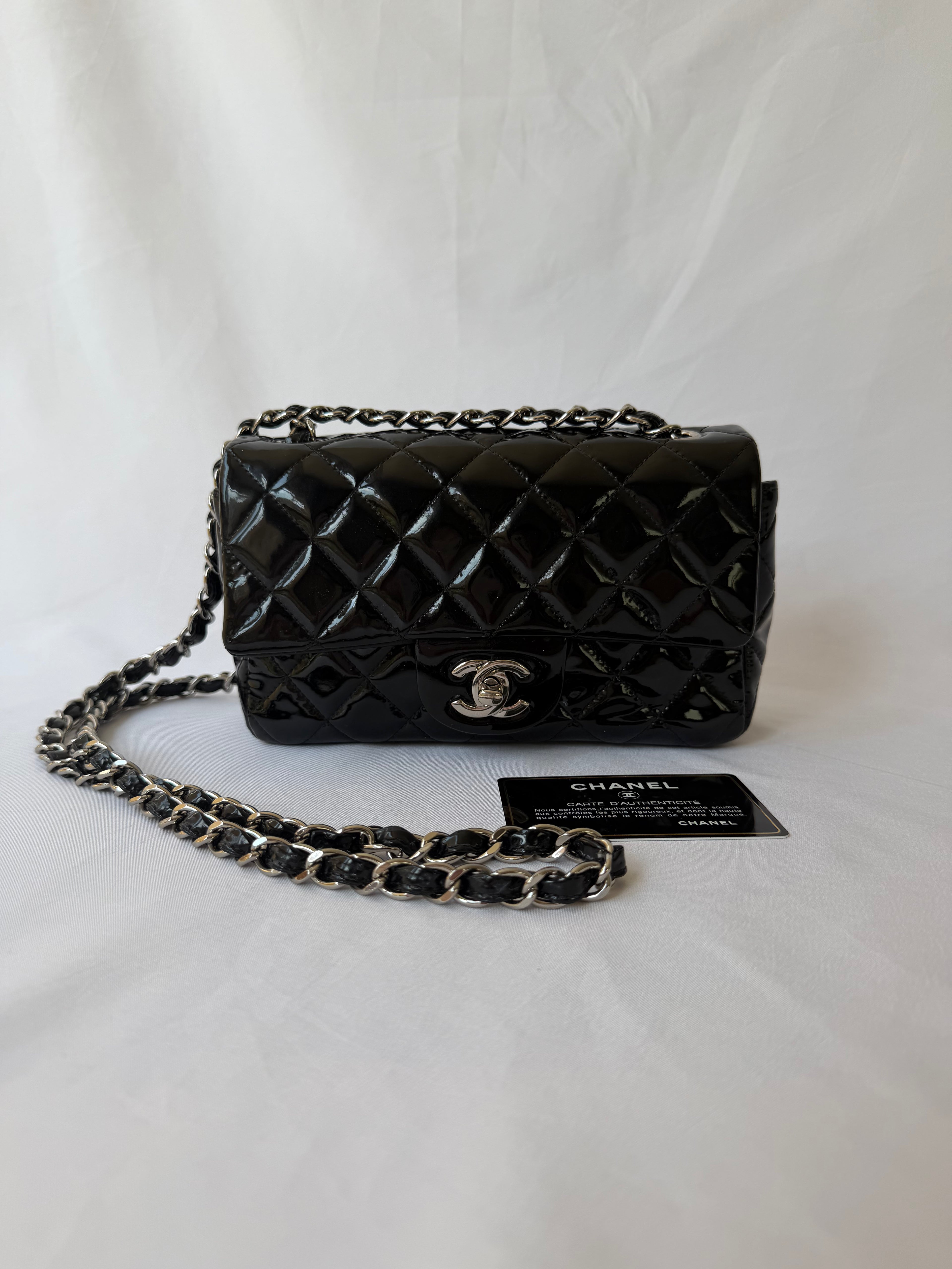 Chanel Classic Flap Rectangular Mini in Black Patent Leather