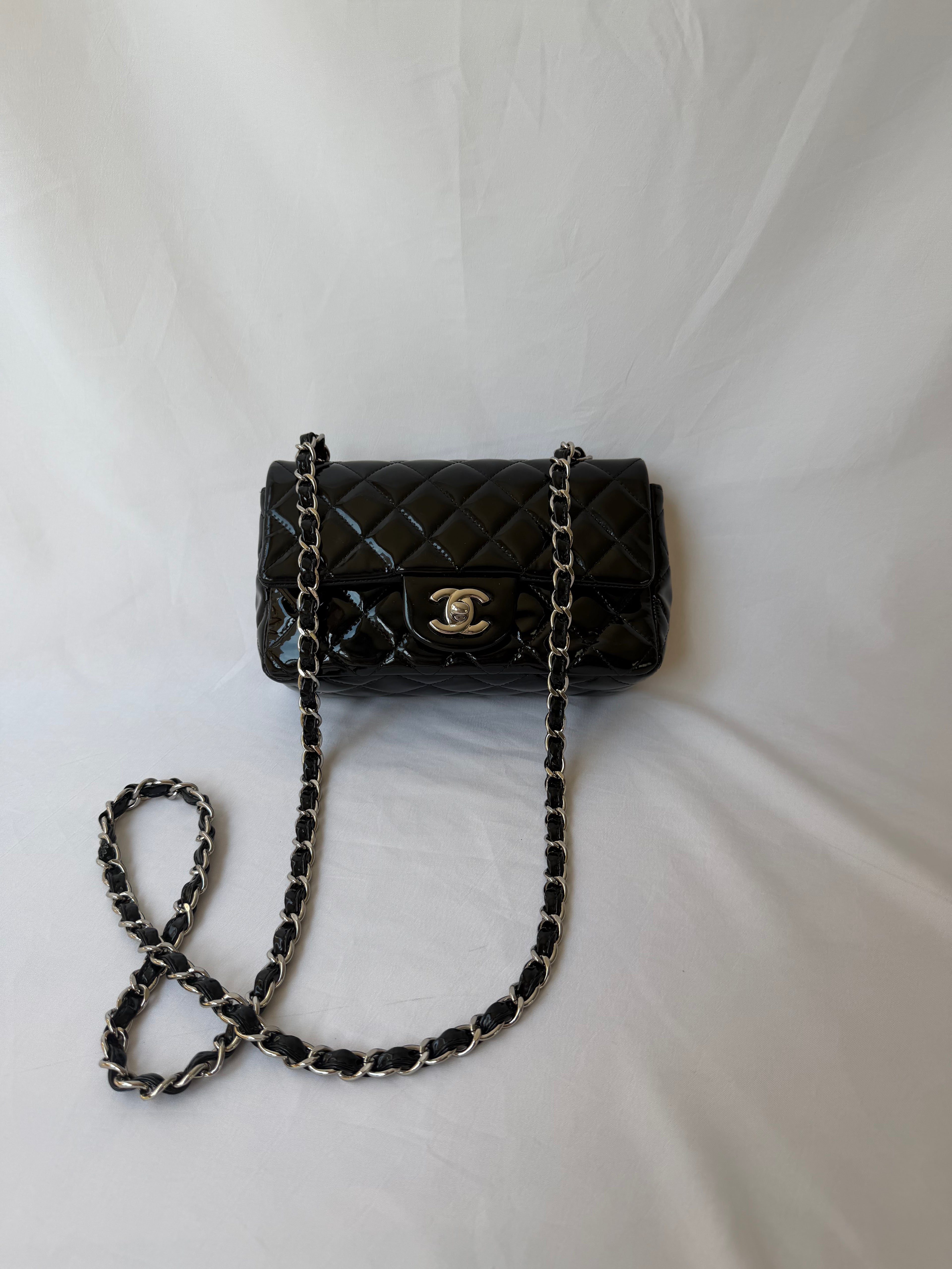 Chanel Classic Flap Rectangular Mini in Black Patent Leather