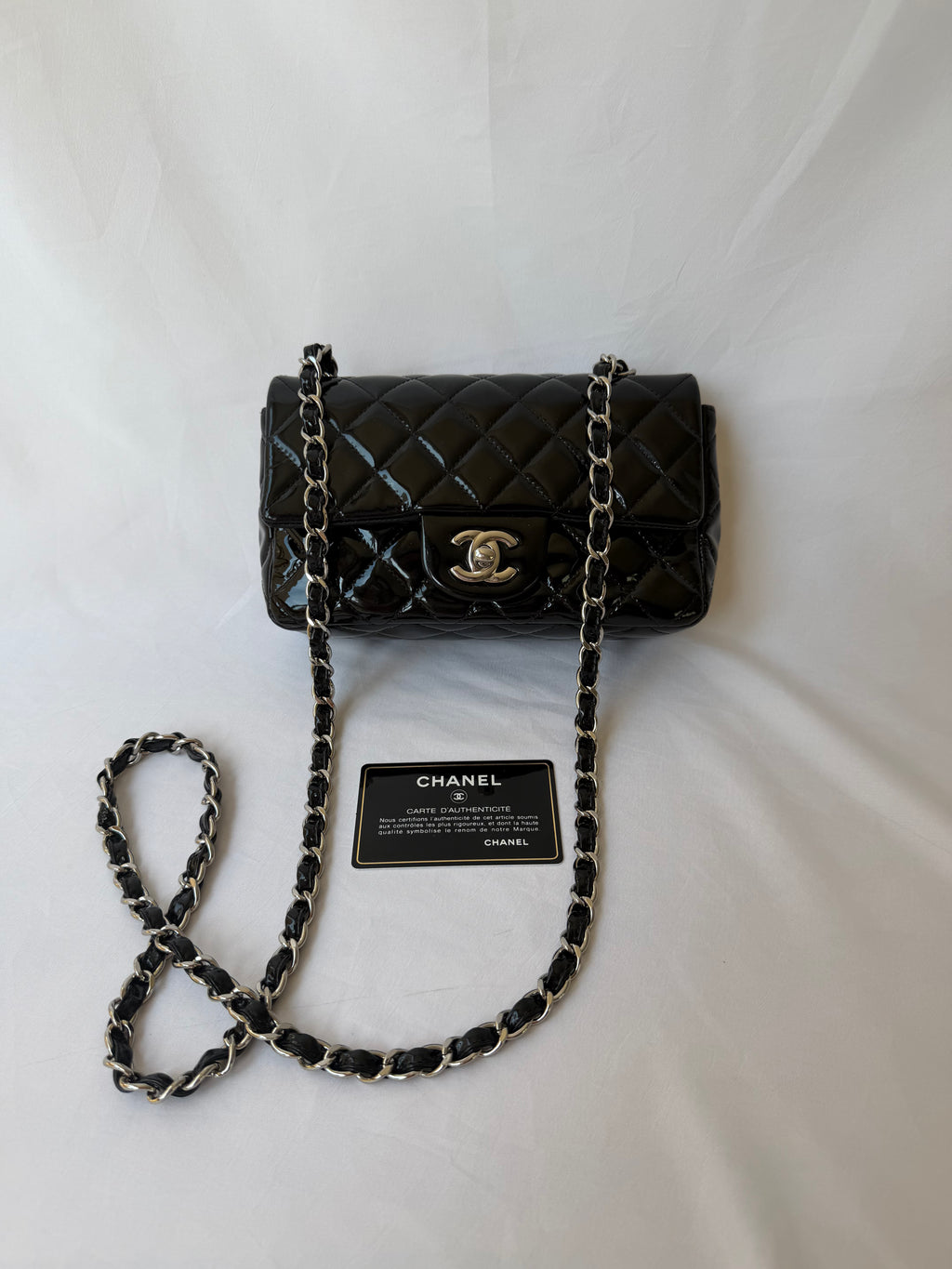 Chanel Classic Flap Rectangular Mini in Black Patent Leather