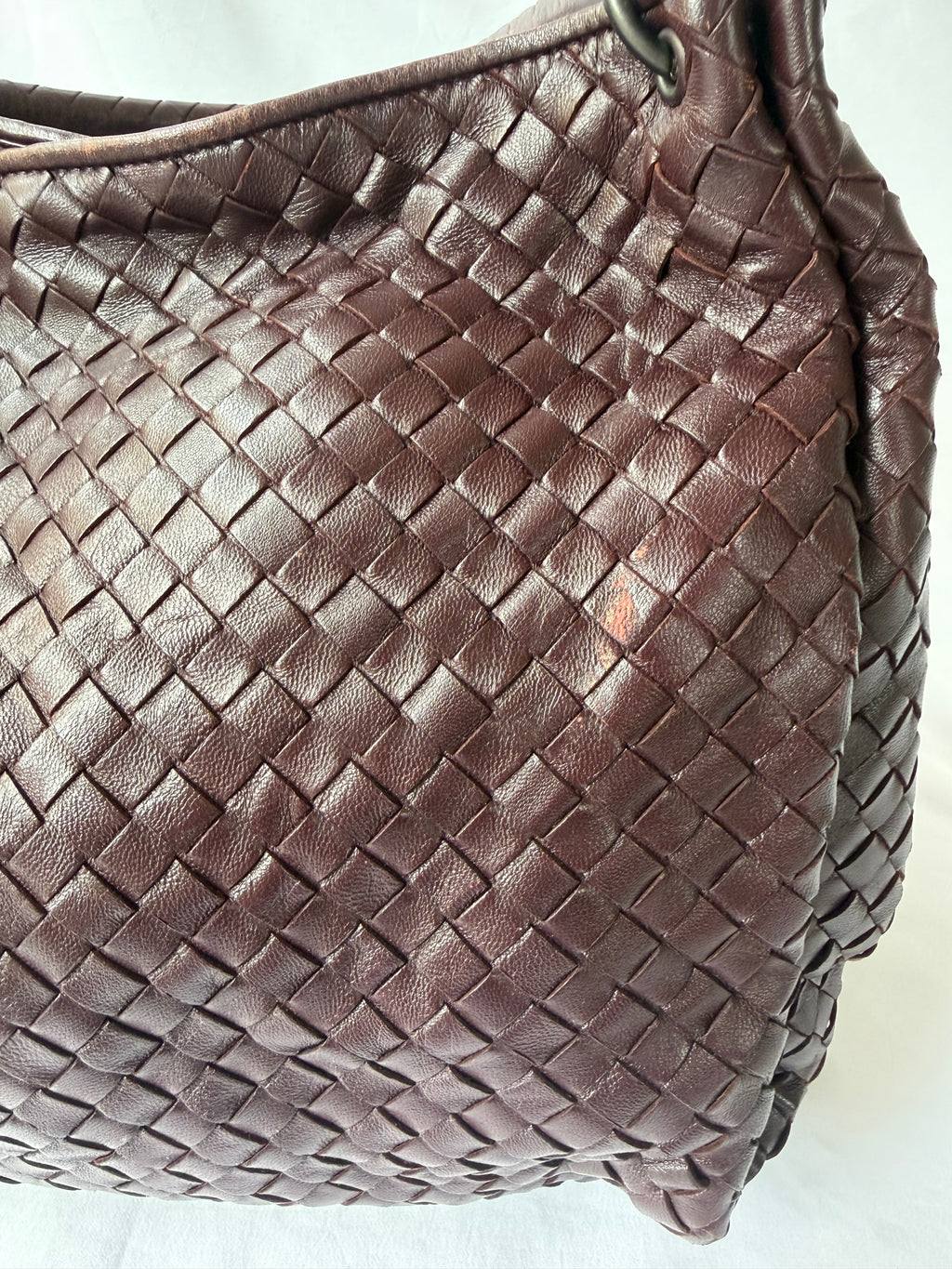 Bottega Veneta Intrecciato Tote in Burgundy, Woven Leather