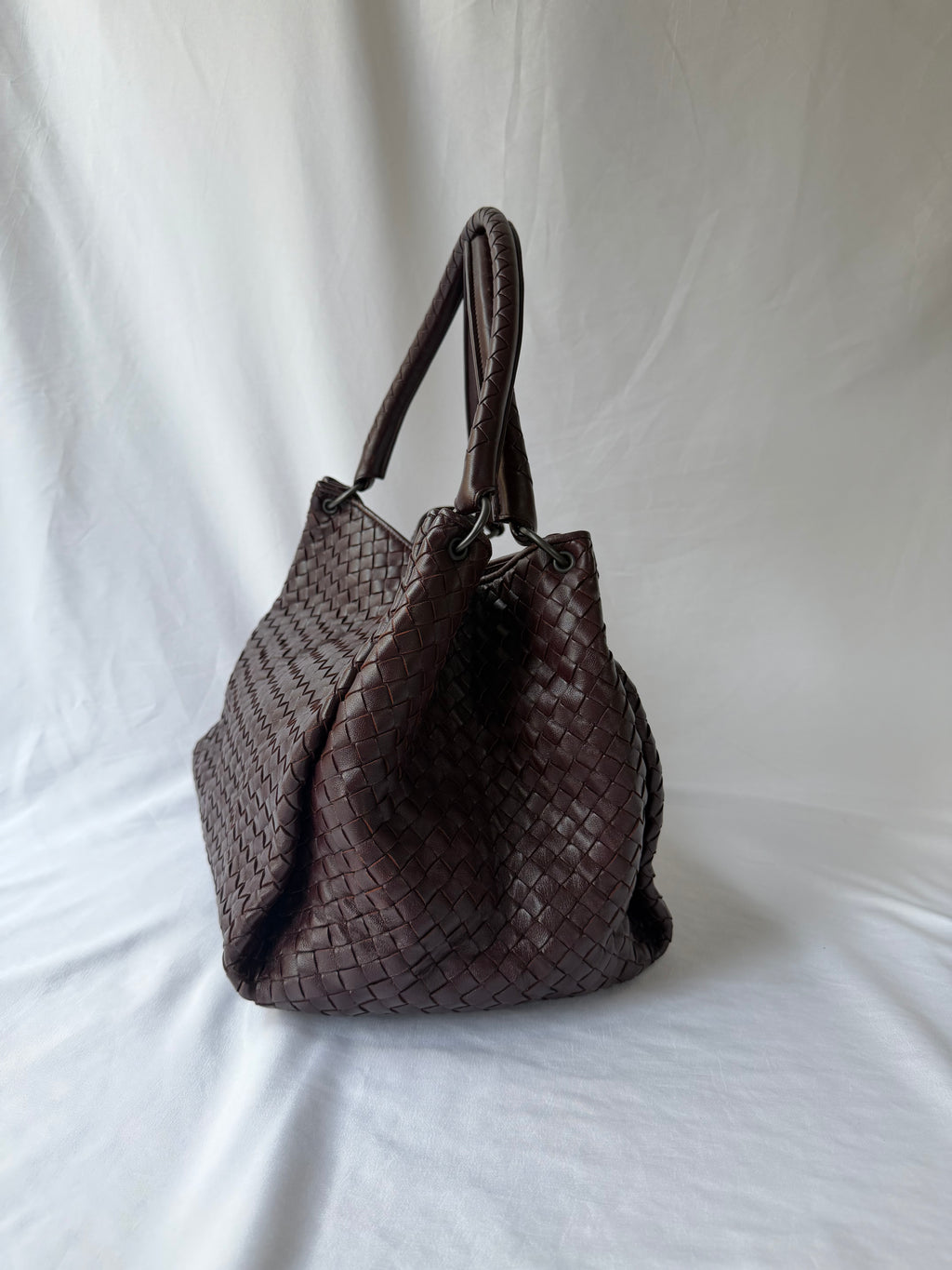 Bottega Veneta Intrecciato Tote in Burgundy, Woven Leather