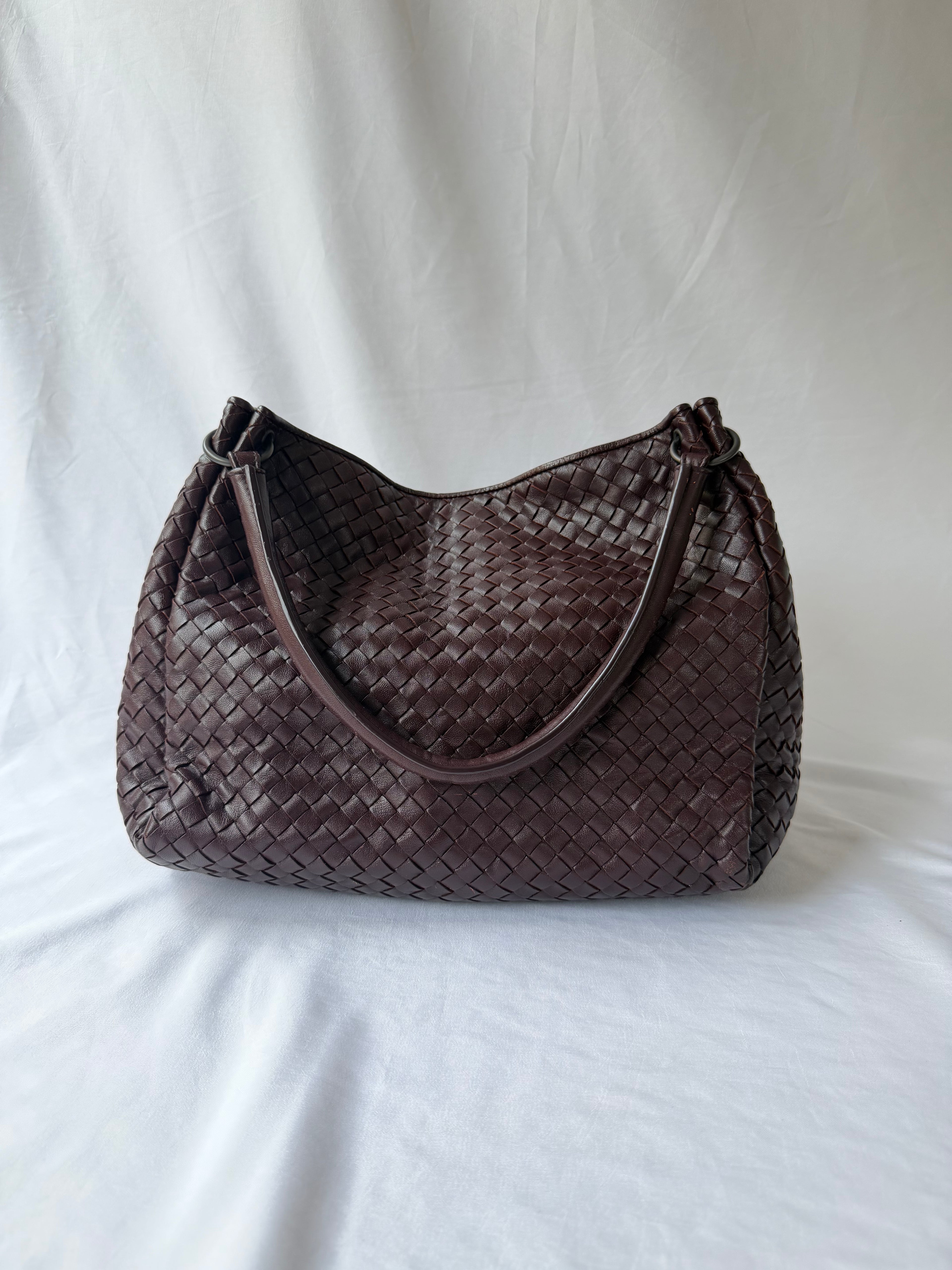 Bottega Veneta Intrecciato Tote in Burgundy, Woven Leather