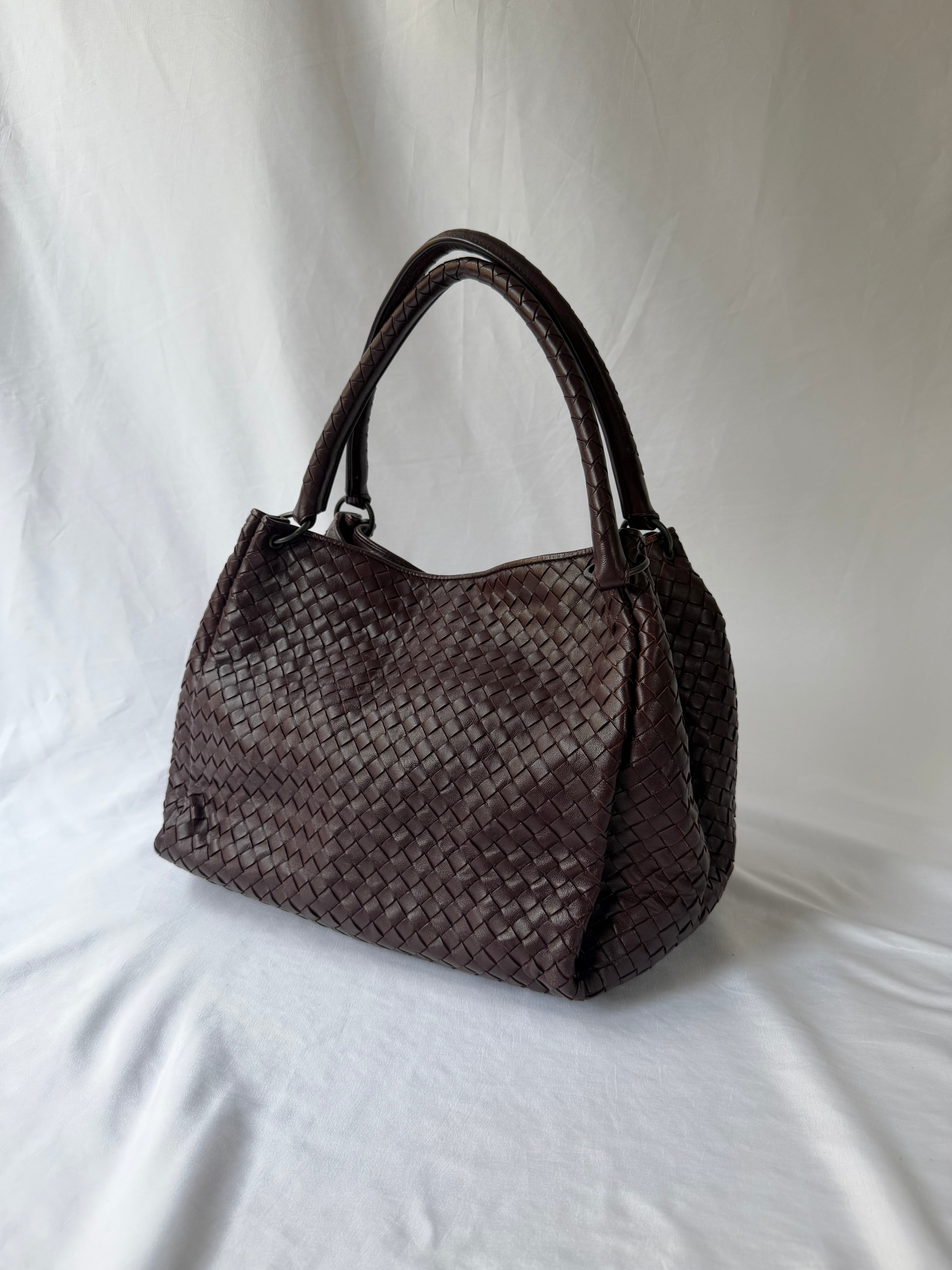 Bottega Veneta Intrecciato Tote in Burgundy, Woven Leather