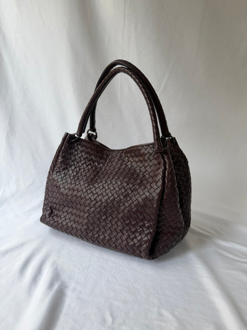 Bottega Veneta Intrecciato Tote in Burgundy, Woven Leather