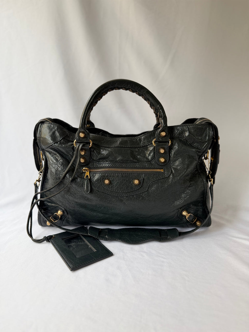 Balenciaga City Bag Medium in Dark Grey Lambskin with textured gold hardware