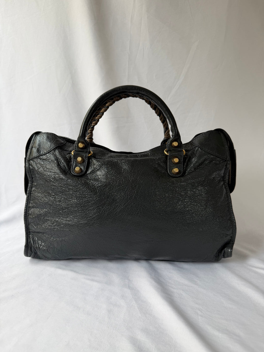 Balenciaga City Bag Medium in Dark Grey Lambskin with textured gold hardware