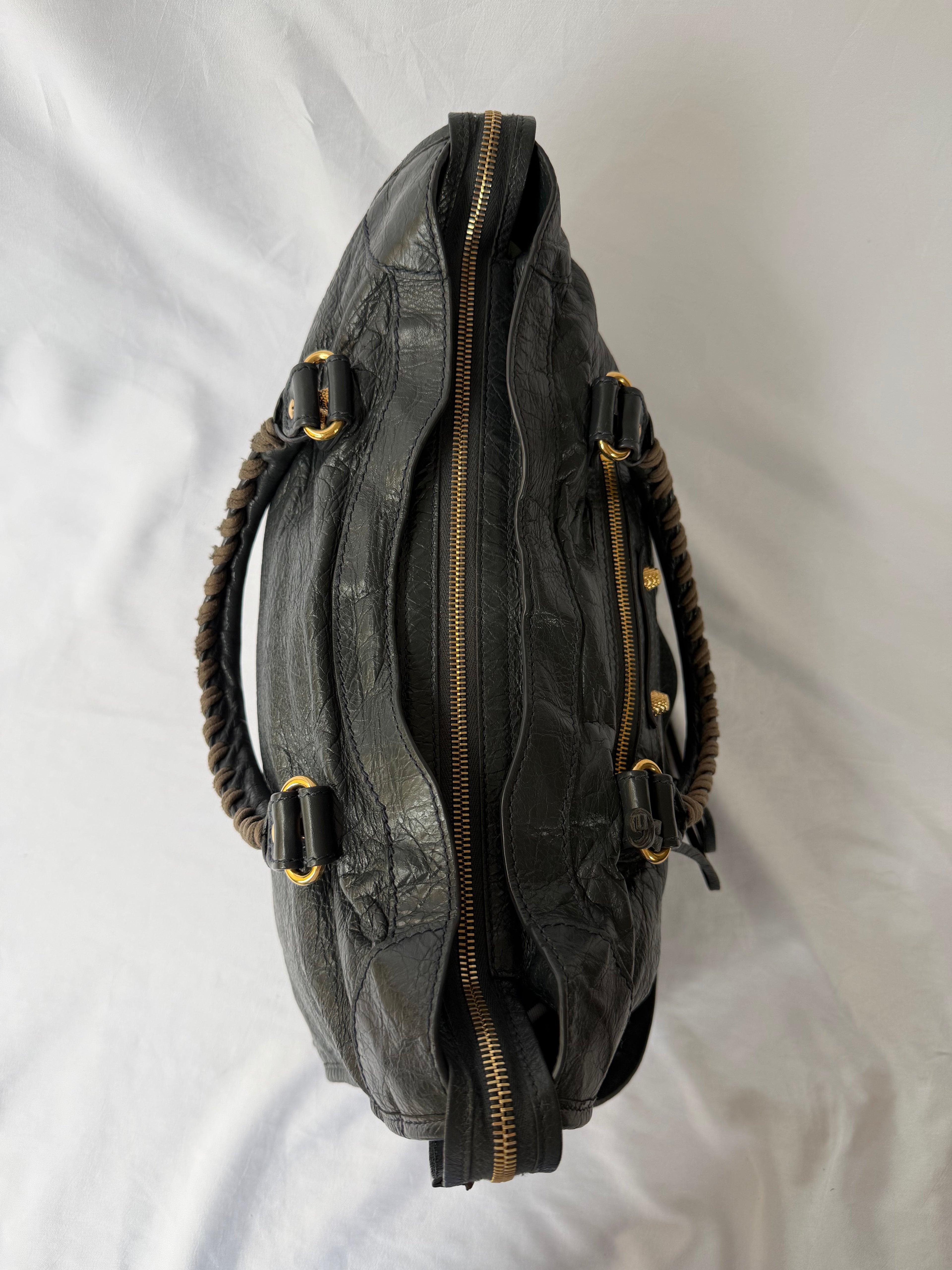 Balenciaga City Bag Medium in Dark Grey Lambskin with textured gold hardware