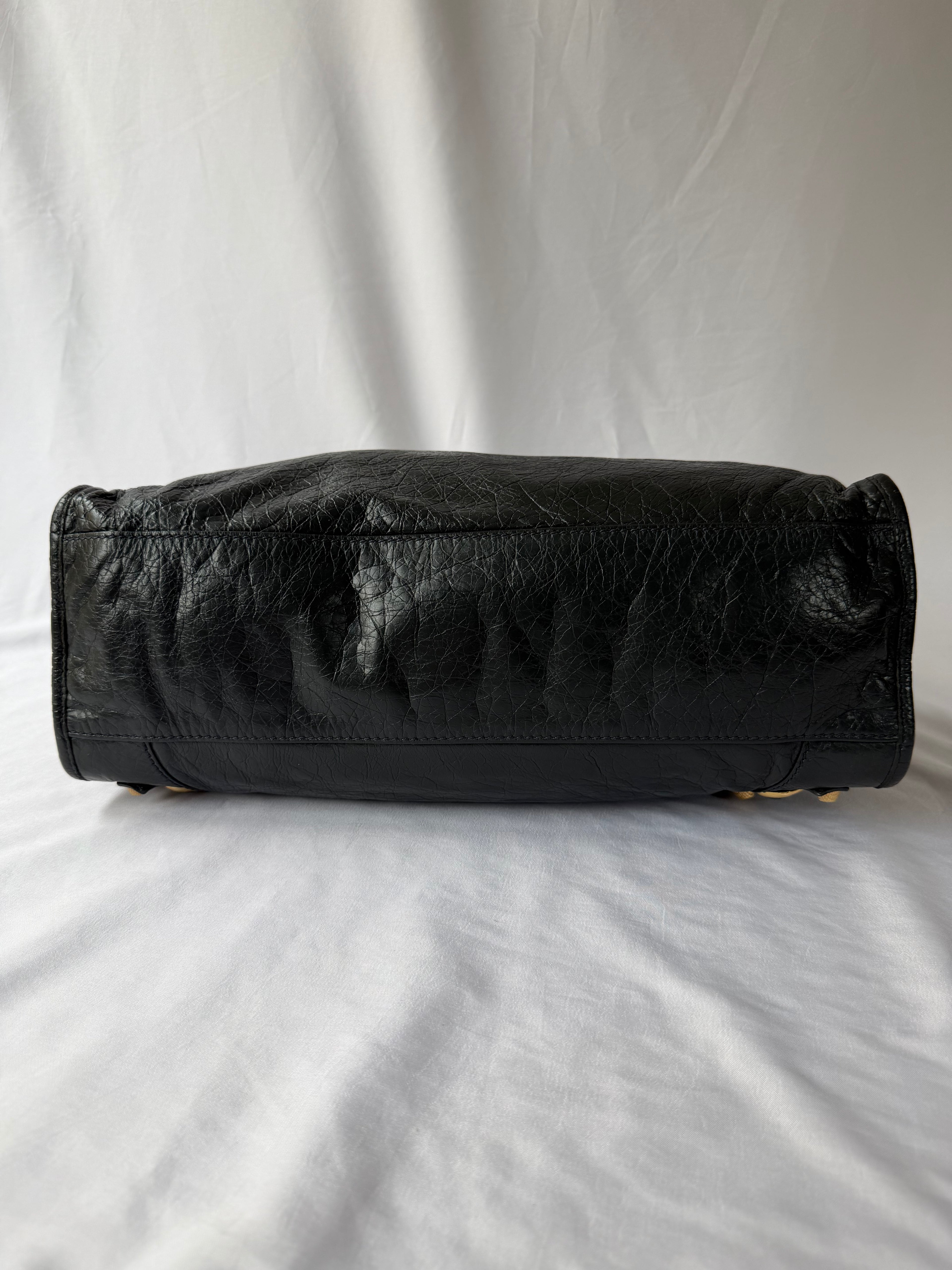 Balenciaga City Bag Medium in Dark Grey Lambskin with textured gold hardware