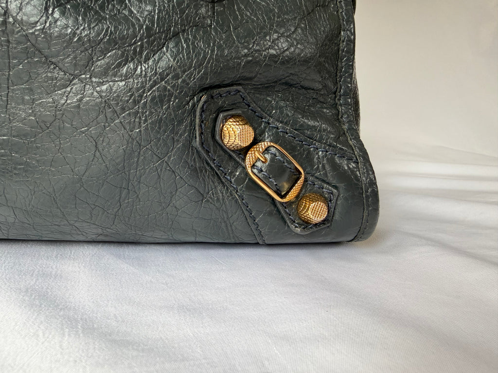Balenciaga City Bag Medium in Dark Grey Lambskin with textured gold hardware