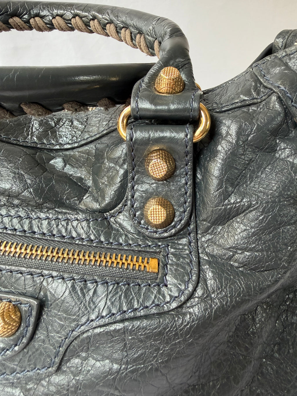 Balenciaga City Bag Medium in Dark Grey Lambskin with textured gold hardware