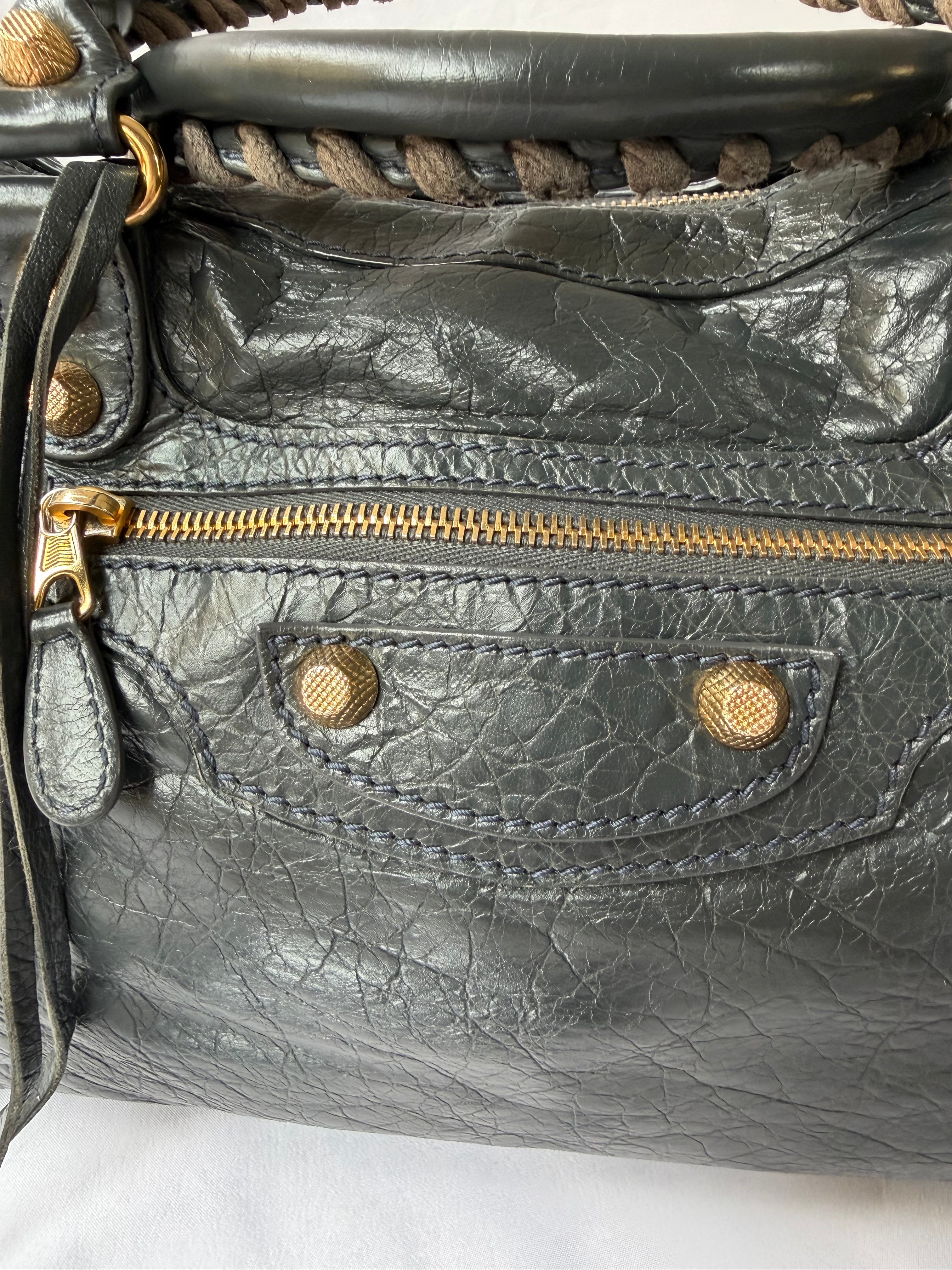Balenciaga City Bag Medium in Dark Grey Lambskin with textured gold hardware