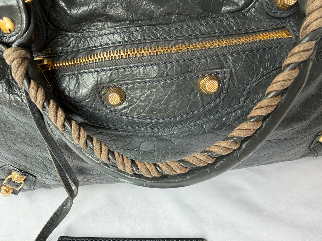 Balenciaga City Bag Medium in Dark Grey Lambskin with textured gold hardware