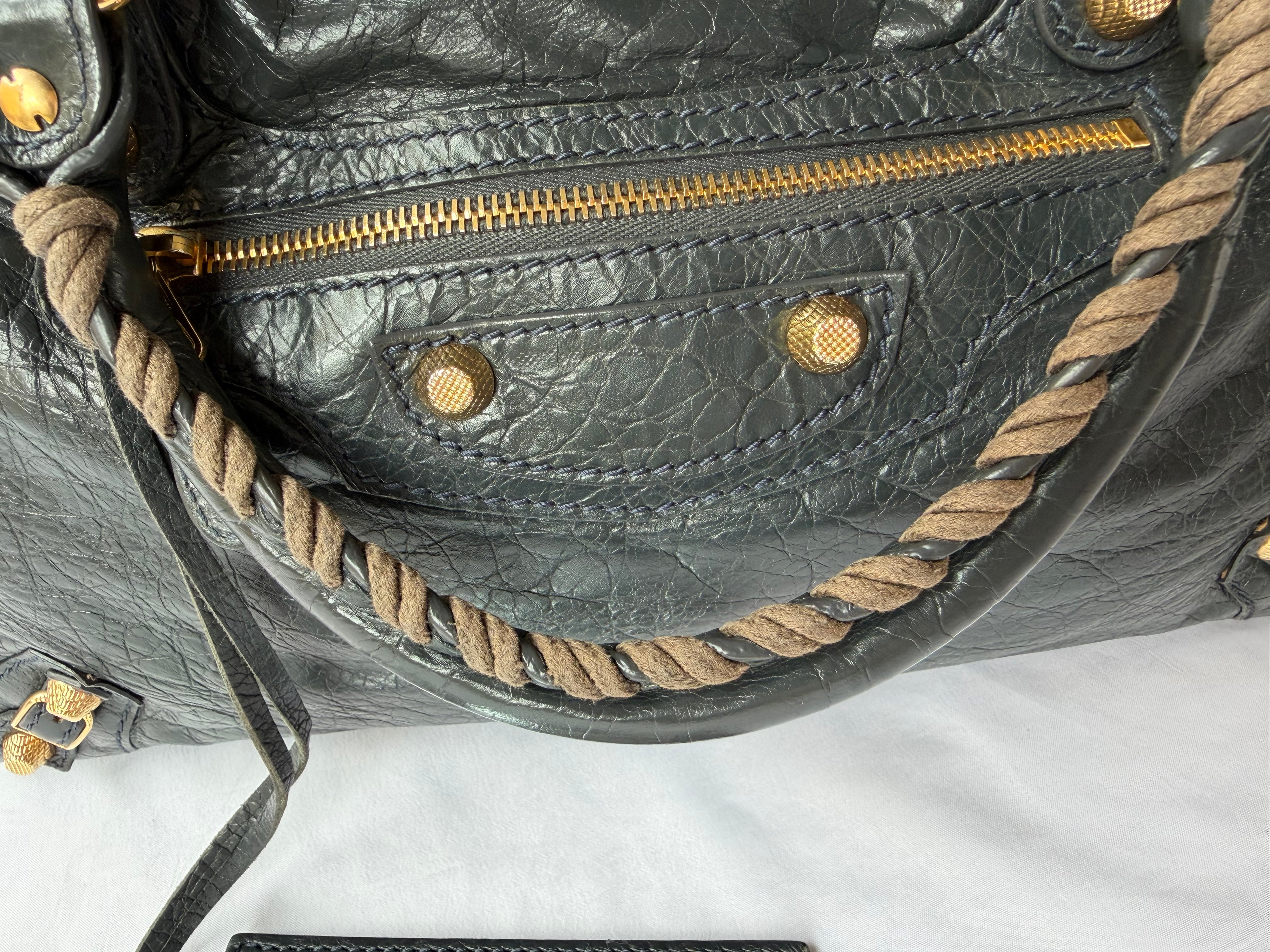 Balenciaga City Bag Medium in Dark Grey Lambskin with textured gold hardware