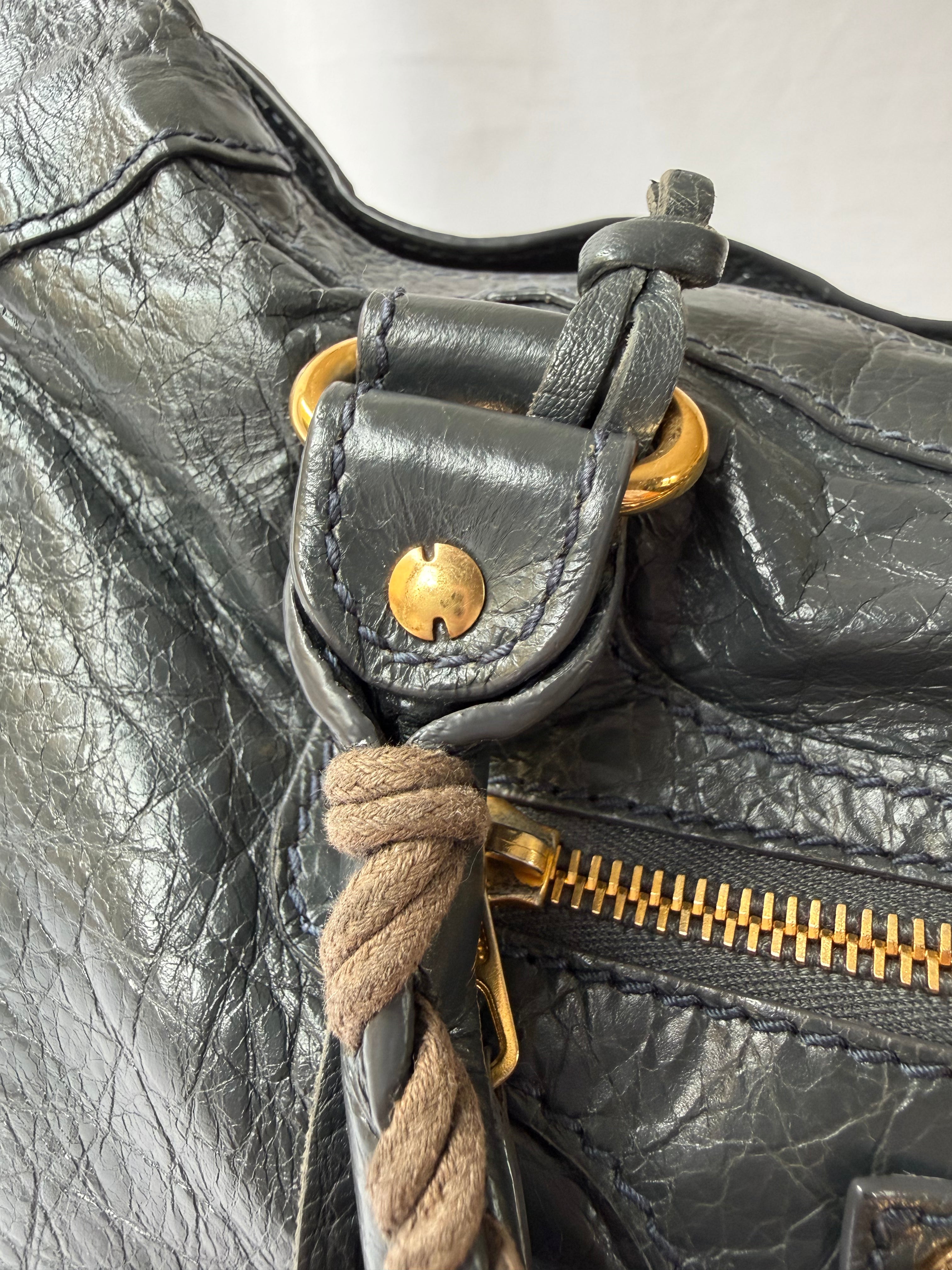 Balenciaga City Bag Medium in Dark Grey Lambskin with textured gold hardware