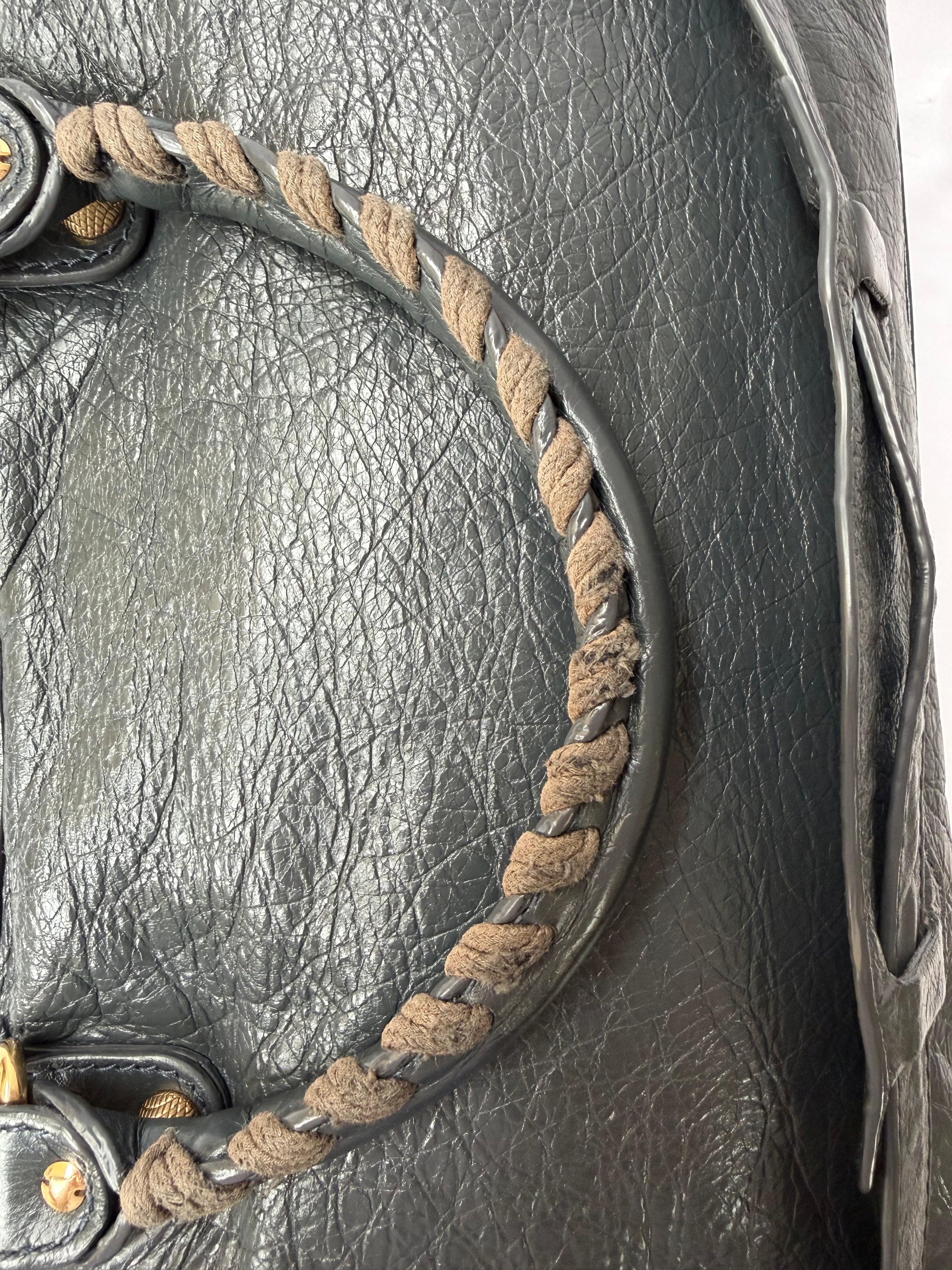 Balenciaga City Bag Medium in Dark Grey Lambskin with textured gold hardware