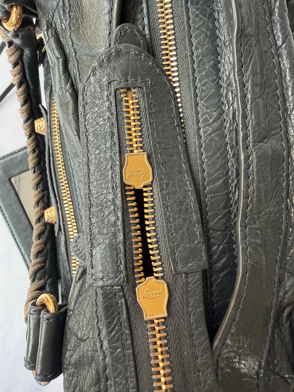 Balenciaga City Bag Medium in Dark Grey Lambskin with textured gold hardware