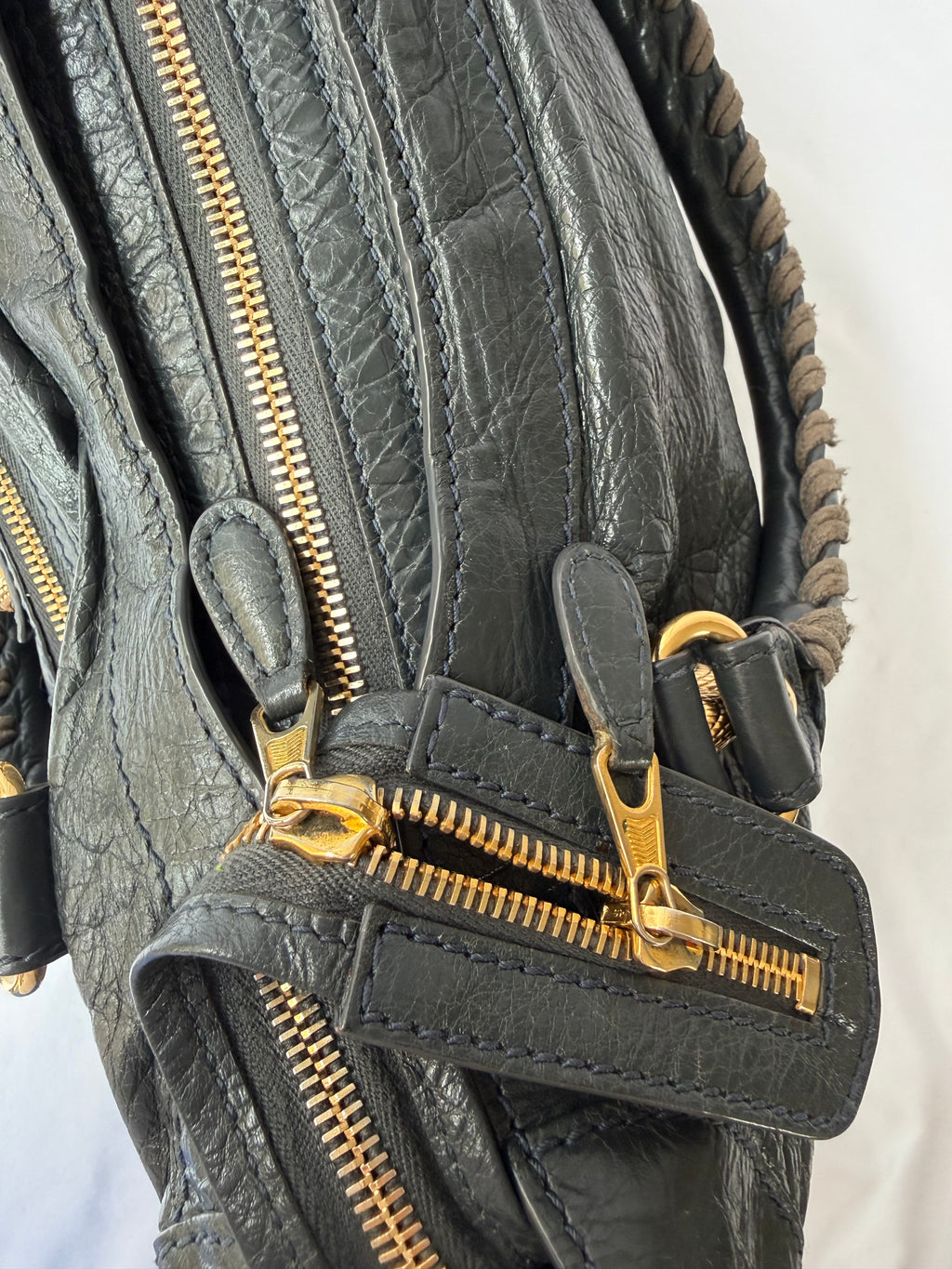 Balenciaga City Bag Medium in Dark Grey Lambskin with textured gold hardware