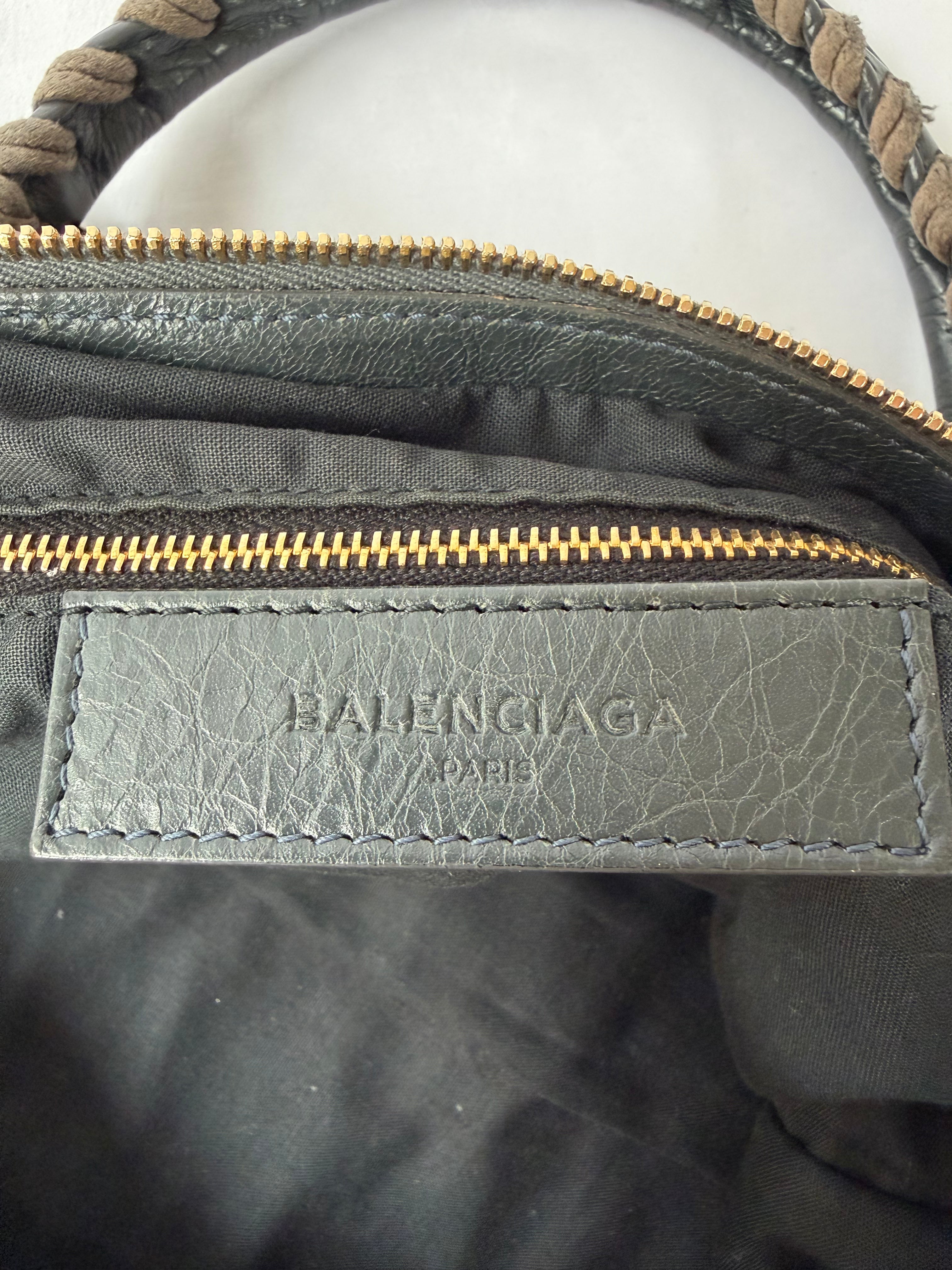 Balenciaga City Bag Medium in Dark Grey Lambskin with textured gold hardware
