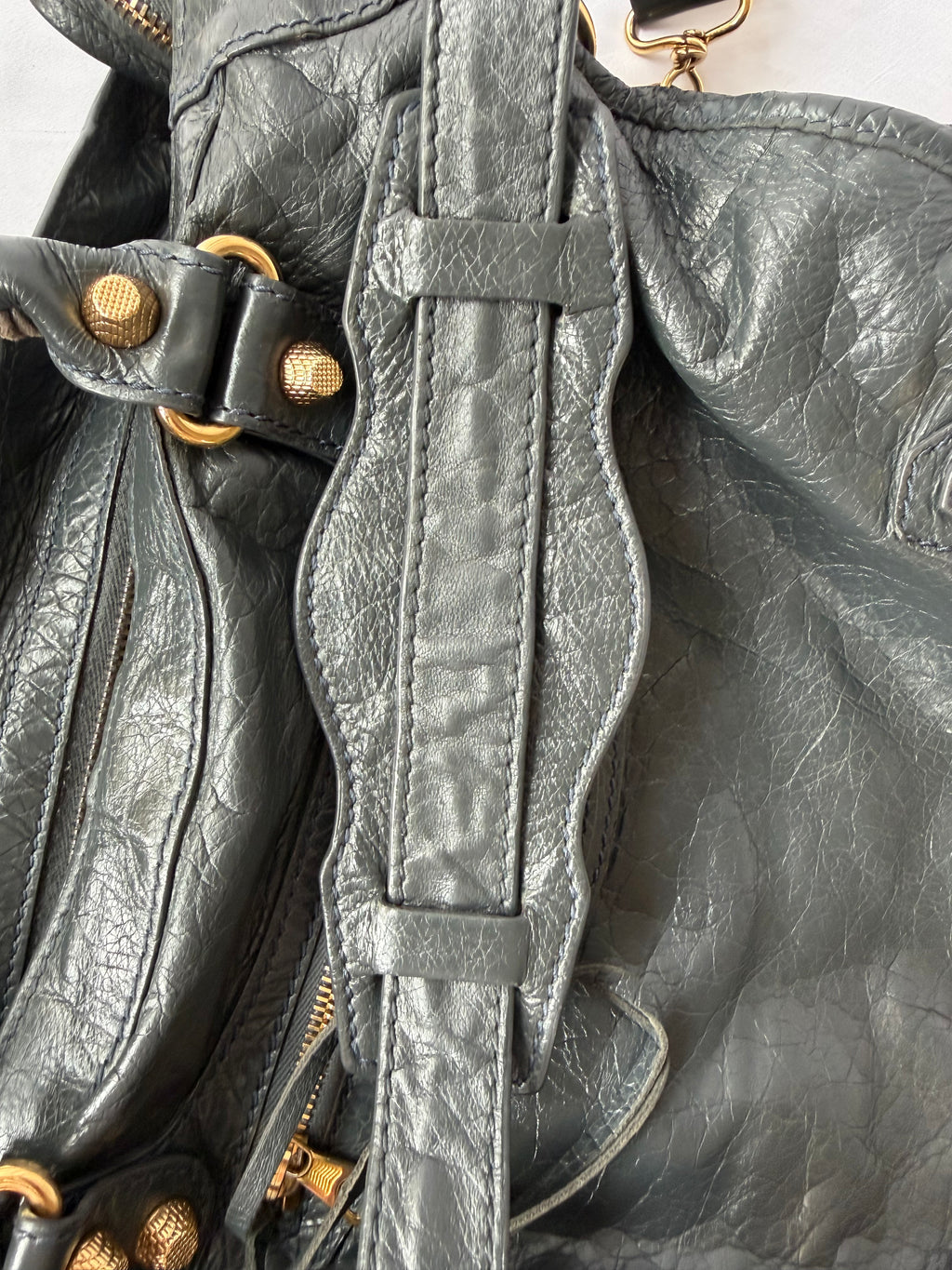 Balenciaga City Bag Medium in Dark Grey Lambskin with textured gold hardware
