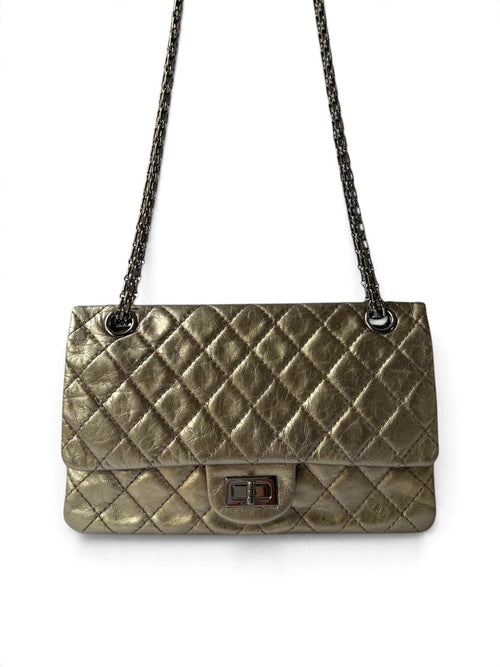 Chanel 2.55 Reissue Double Flap Bag Medium in Metallic Gold/Champagne Calfskin