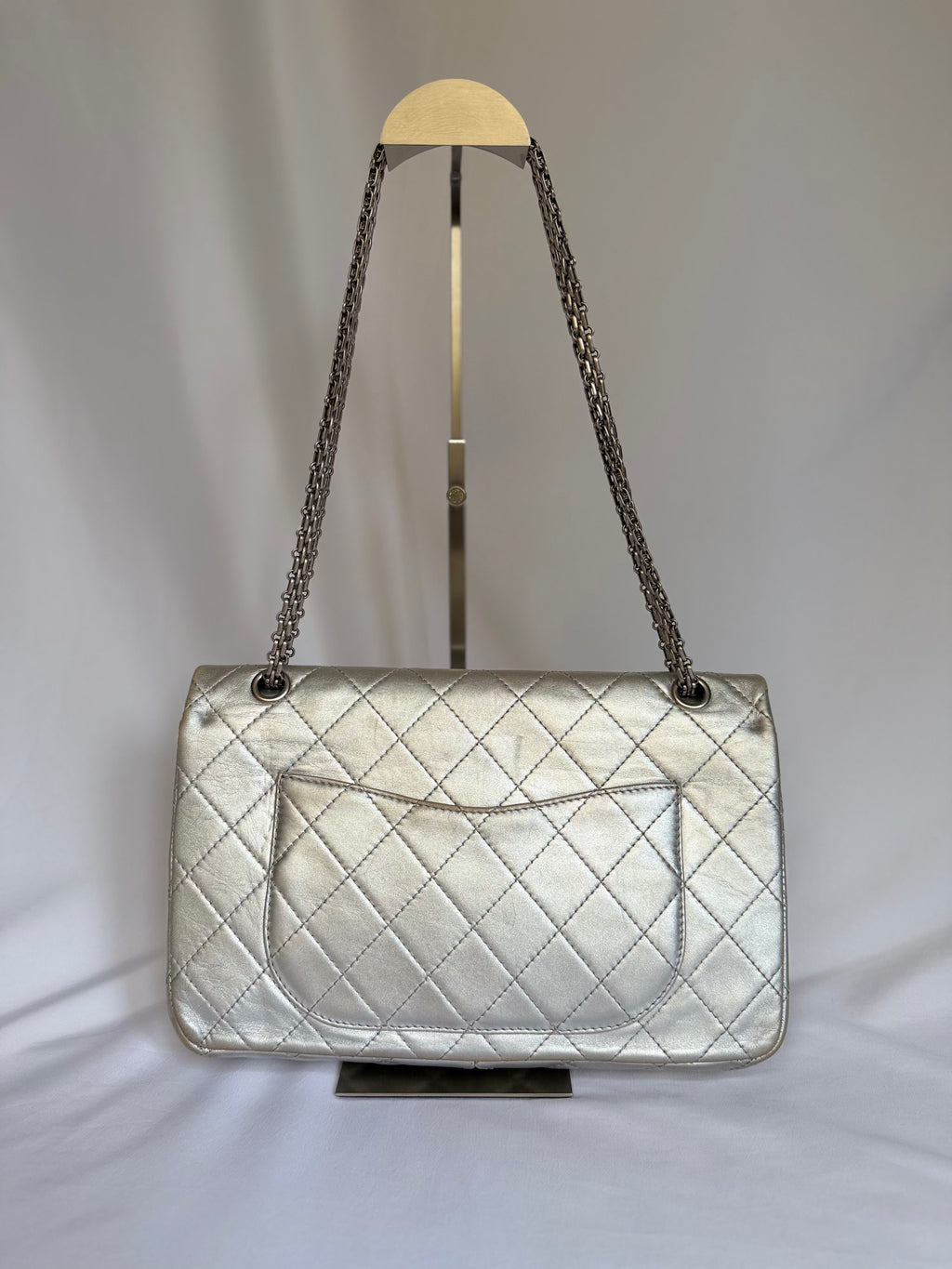 Chanel 2.55 Reissue Double Flap Bag Large in Silver Metallic Calfskin