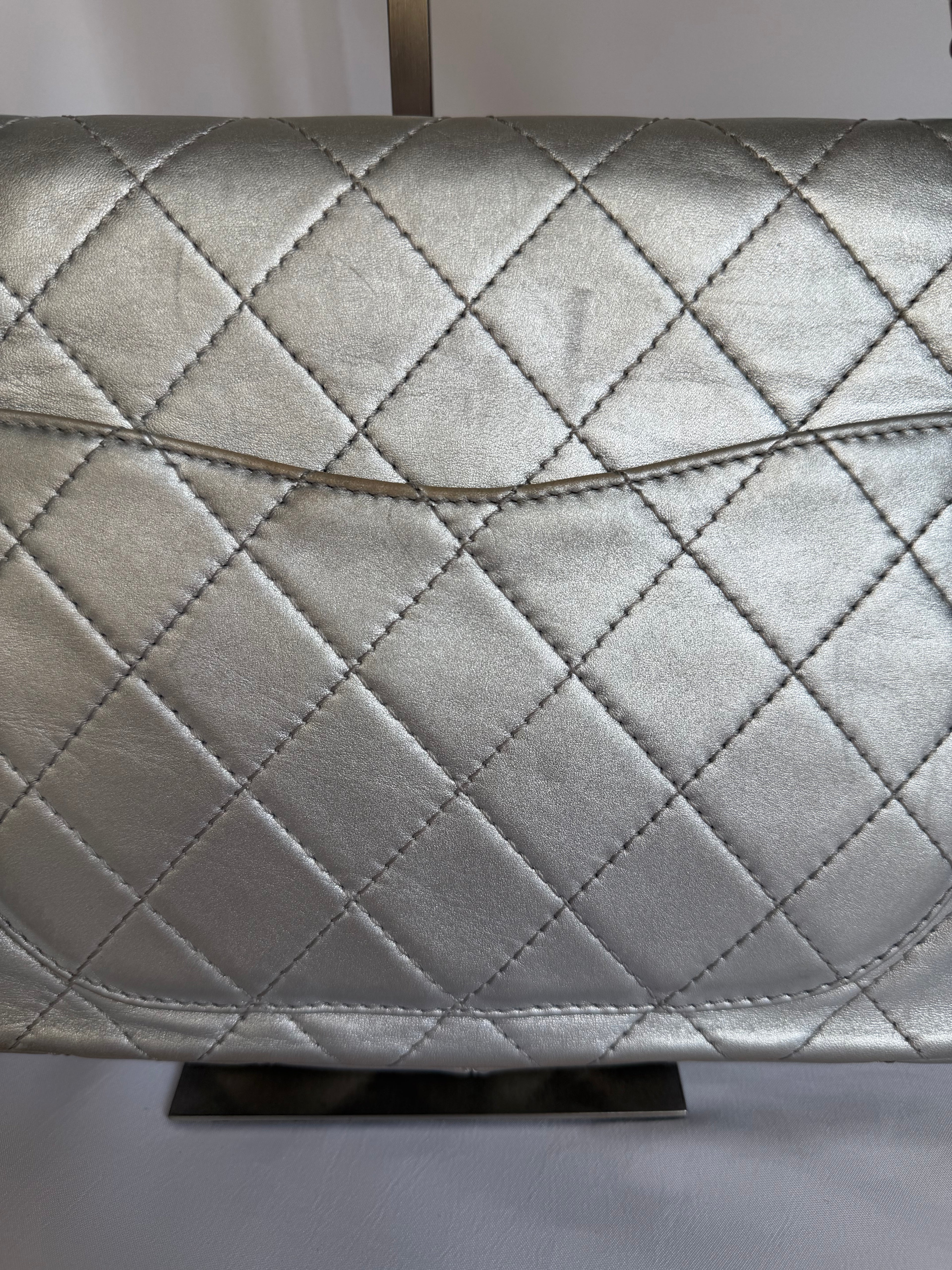 Chanel 2.55 Reissue Double Flap Bag Large in Silver Metallic Calfskin