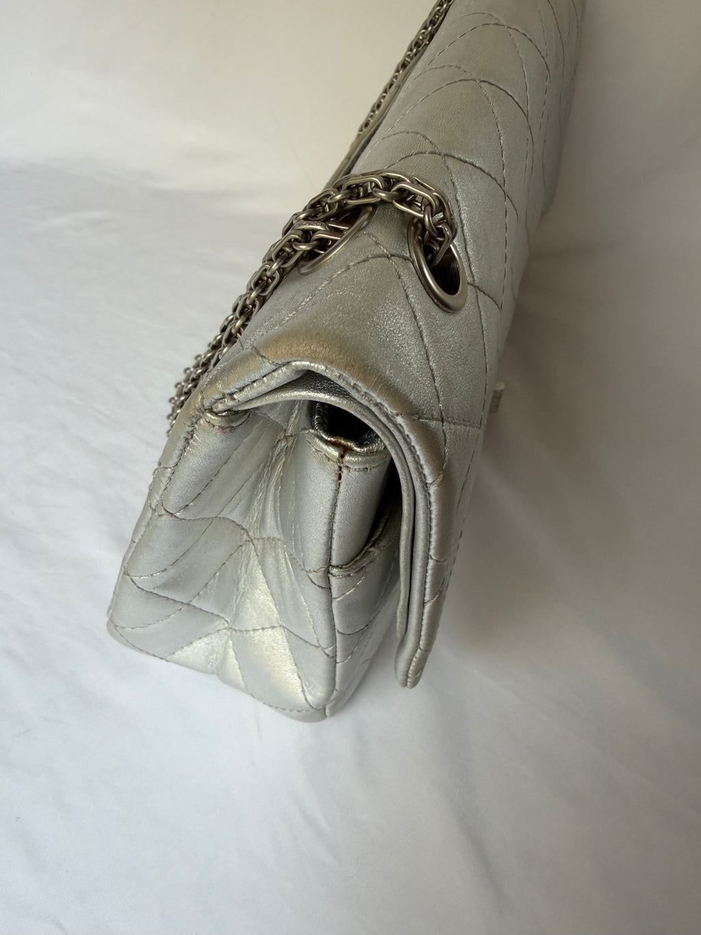Chanel 2.55 Reissue Double Flap Bag Large in Silver Metallic Calfskin